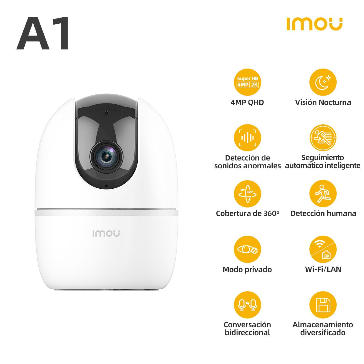 Camara Ip Wifi Imou A1 4mp 4mp/Wifi+Ethernet/Audio Bidireccional/H265 Ipc-A42p-B-V2-Imou