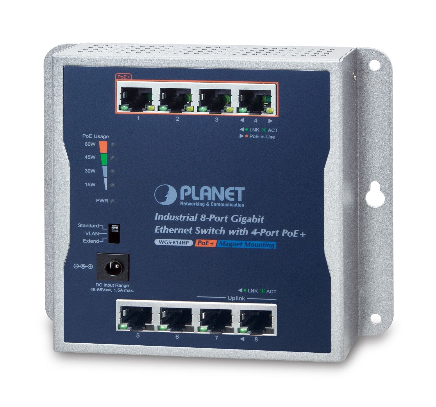 Indumrial 8-Port Gigabit Wall-Mount Switch, 4-Port Poe+ -20 To 60 C