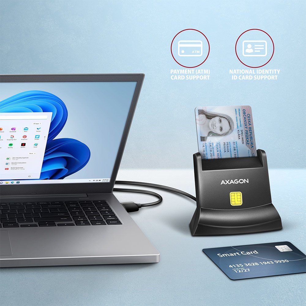 EAN 8595247907004 - Axagon Universal desktop USB contact Smart/ID card reader with long USB-A cable. Suitable for the eObanka imagen 2