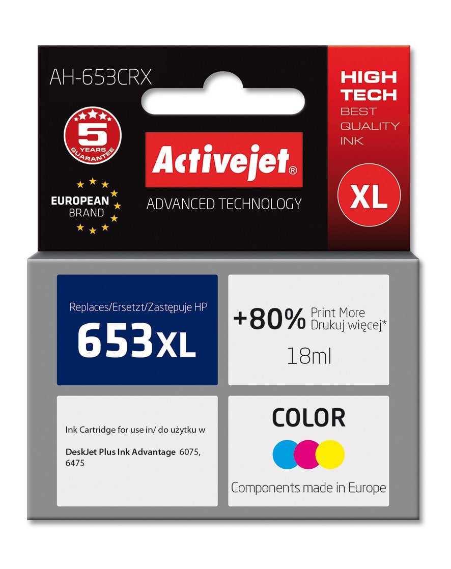 EAN 5901443119302 - Activejet AH-653CRX cartucho de tinta 1 pieza(s) Compatible Alto rendimiento (XL) Cian, Magenta, Amarillo imagen 1