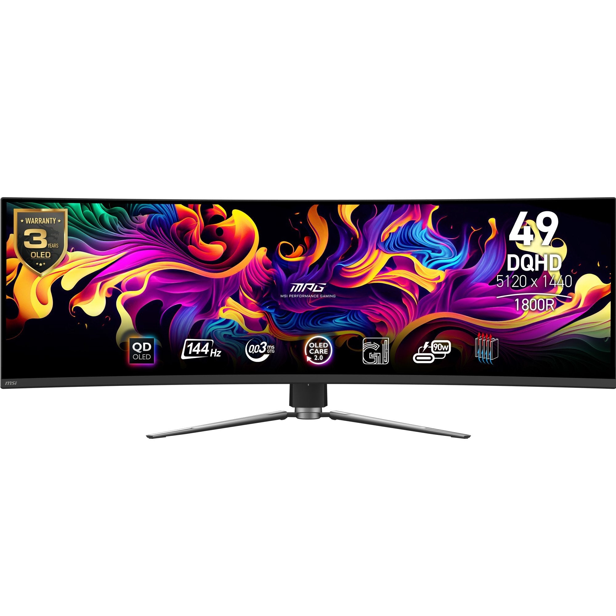 Msi Mpg 491cqpde Qd-Oled, Monitor Gaming 124,5 Cm (49 Pulgadas), Negro, Dqhd, Qd-Oled, Curvo, Sincronización Adaptativa, Panel De 144hz 9s6-3fa84t-035