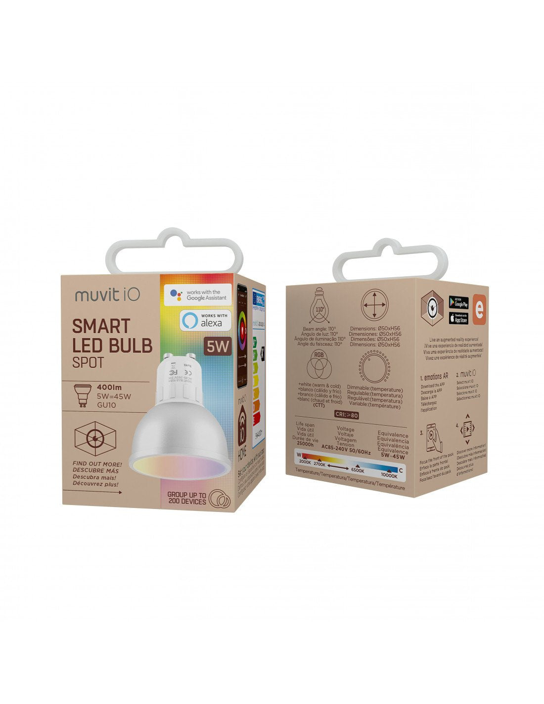 Bombilla Inteligente Muvit Io Miobulb014 Wifi 5w Gu10 400lm Luz Multicolor Compatible Asistentes De Voz Google / Alexa