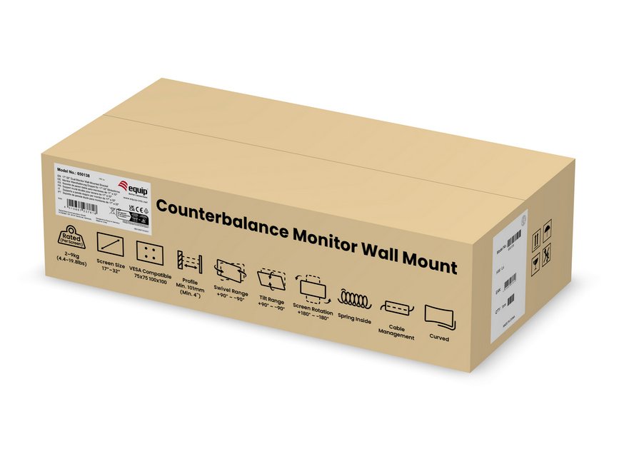 Equip Soporte De Pared Orientable Para 2 Pantallas De 17'-32' Brazo 564mm Muelle De Gas Hasta 9kg