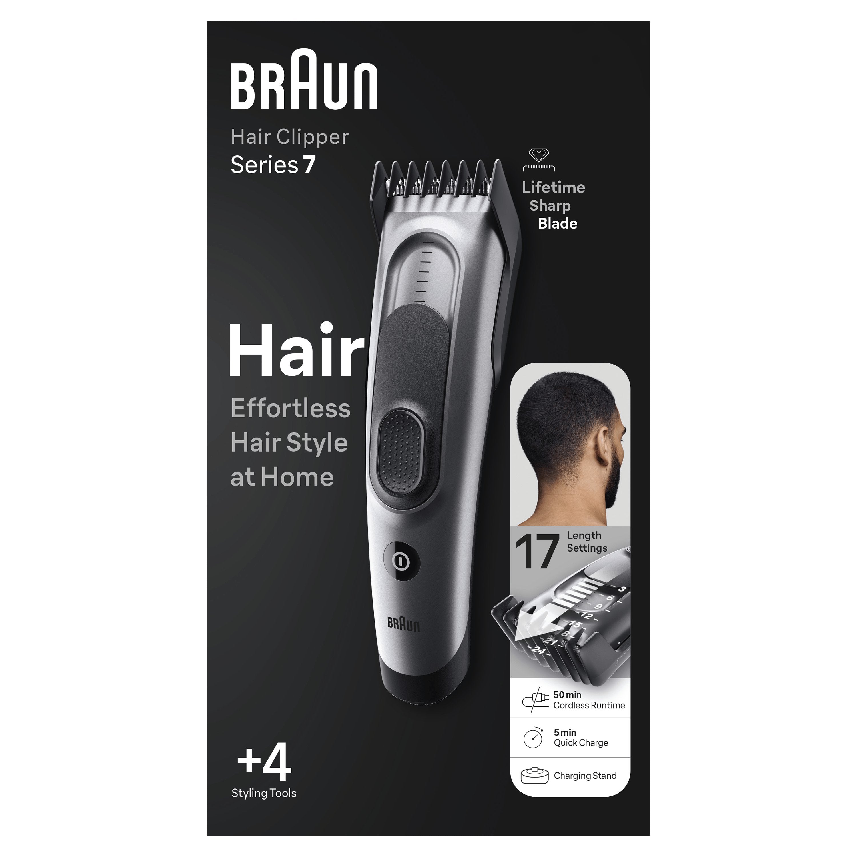 Braun Hairclipper Hc7390, Cortapelos Plateado/Negro Hc7390