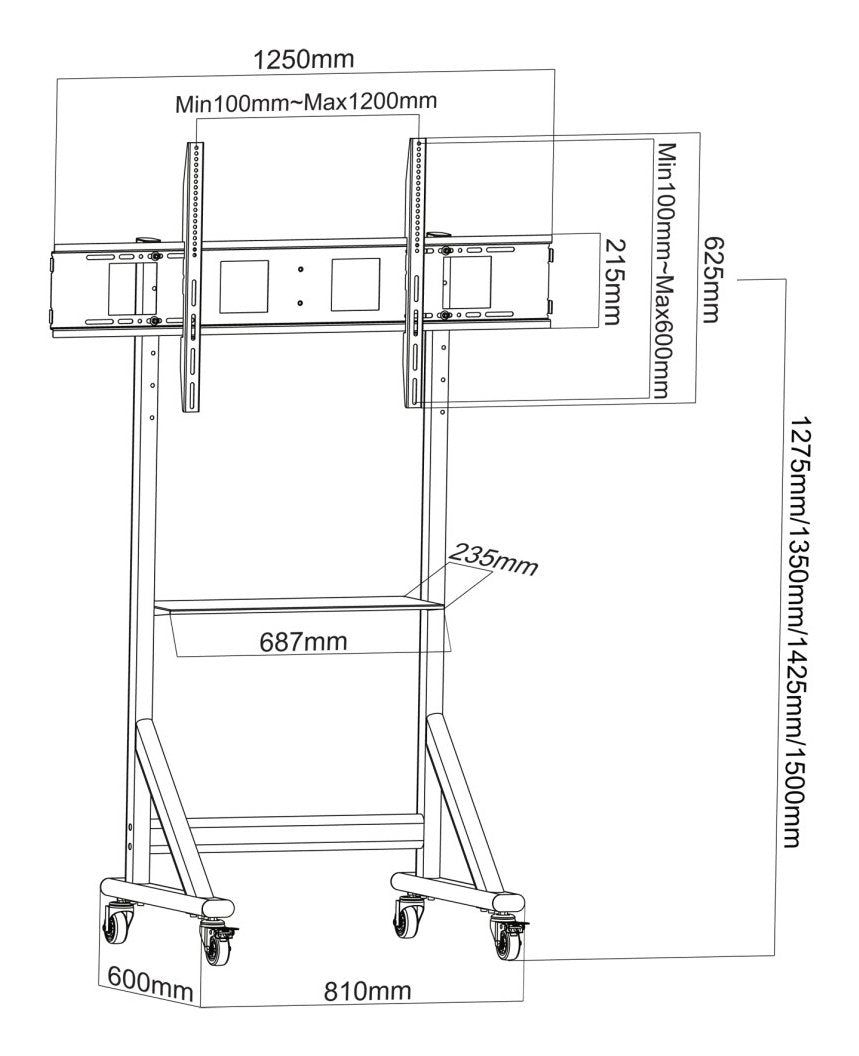 Techly Ica-Tr7412 Soporte Móvil Para Tv De 55-100 Hasta 120kg Con Estante Av Ajustable