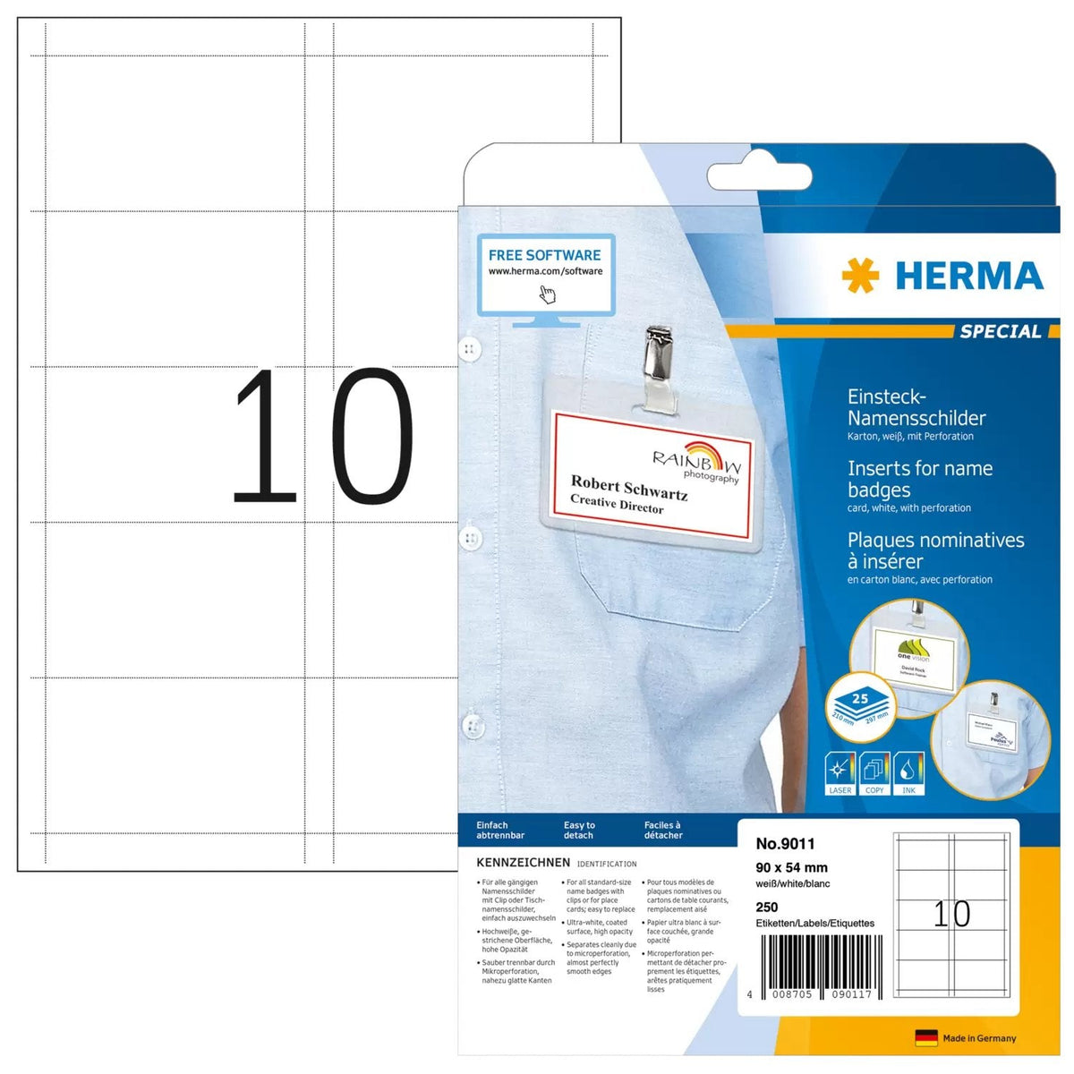 Placa Con Nombre Herma. Cartulina Blanca A4 90x54 Mm 250 Uds.