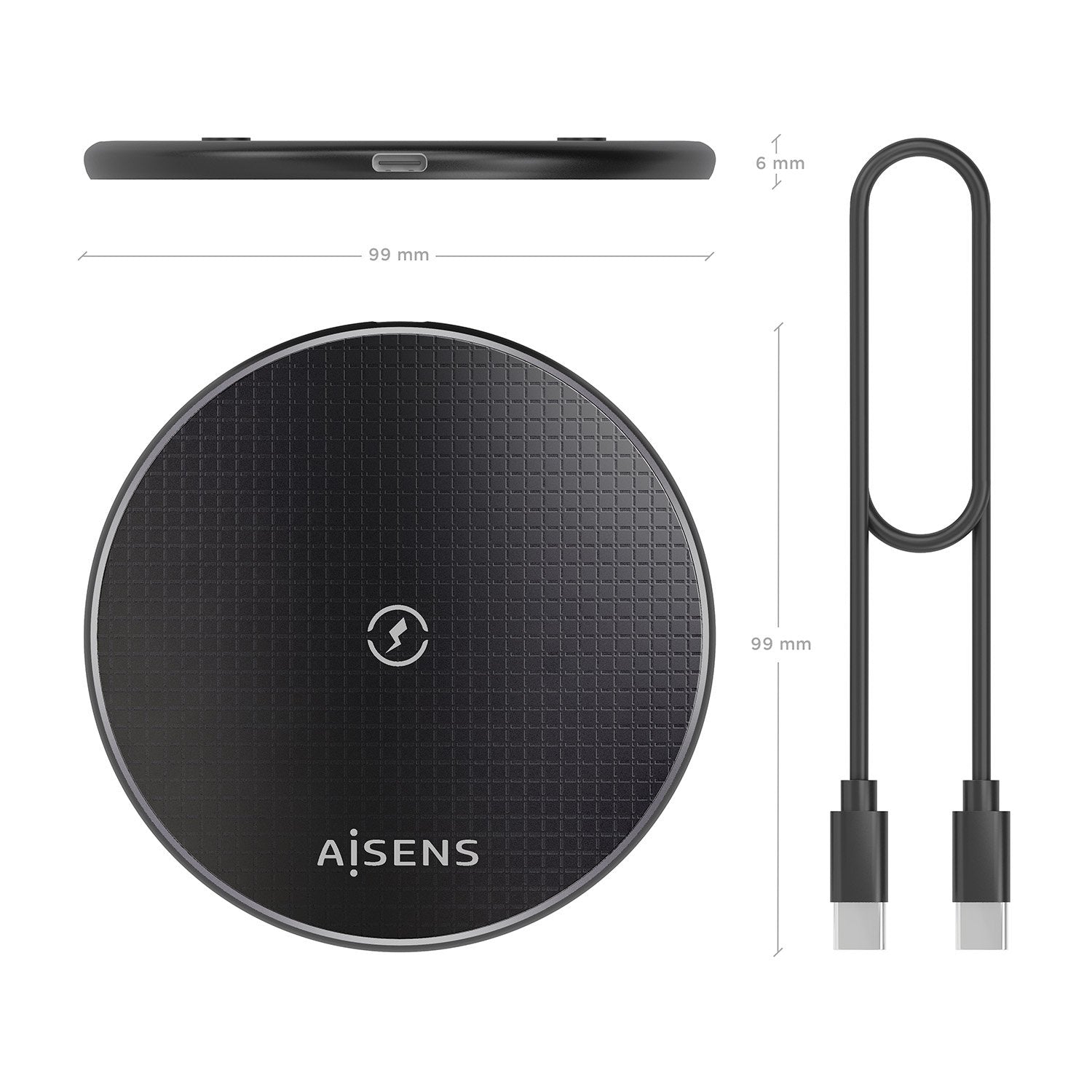 Aisens Cargador Inalambrico Usb-C 15w Para Movil, Negro