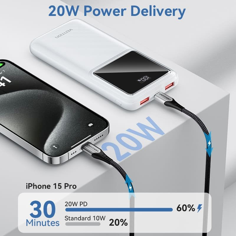 EAN 6922794781566 - Vention Powerbank, ventiliacija, FHKW0, 10000 mAh, mikro USB, USB-C, 2xUSB-A, Blanco imagen 5
