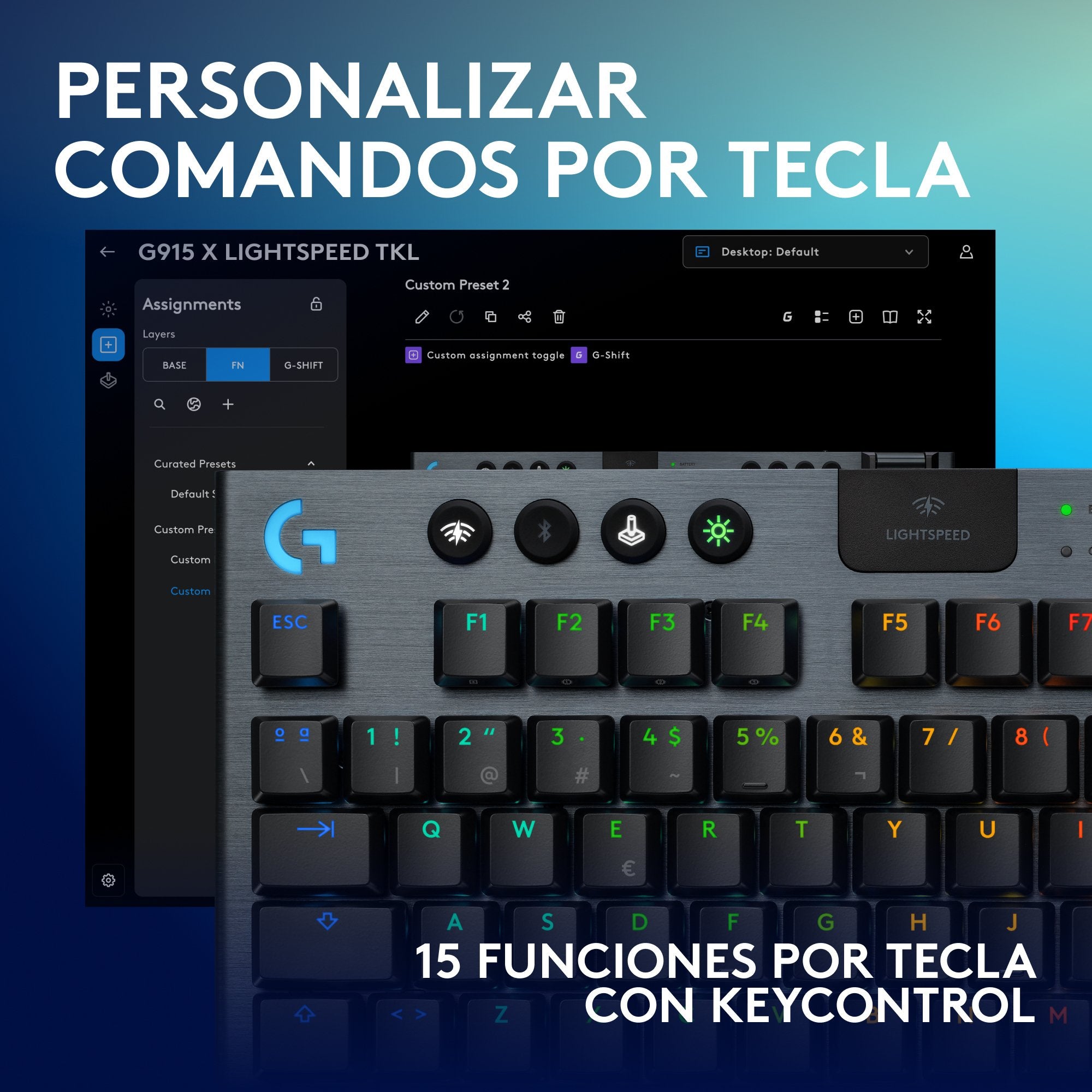 EAN 5099206121843 - Logitech G G915 X LIGHTSPEED TKL teclado Juego USB + RF Wireless + Bluetooth QWERTY Español Negro imagen 4