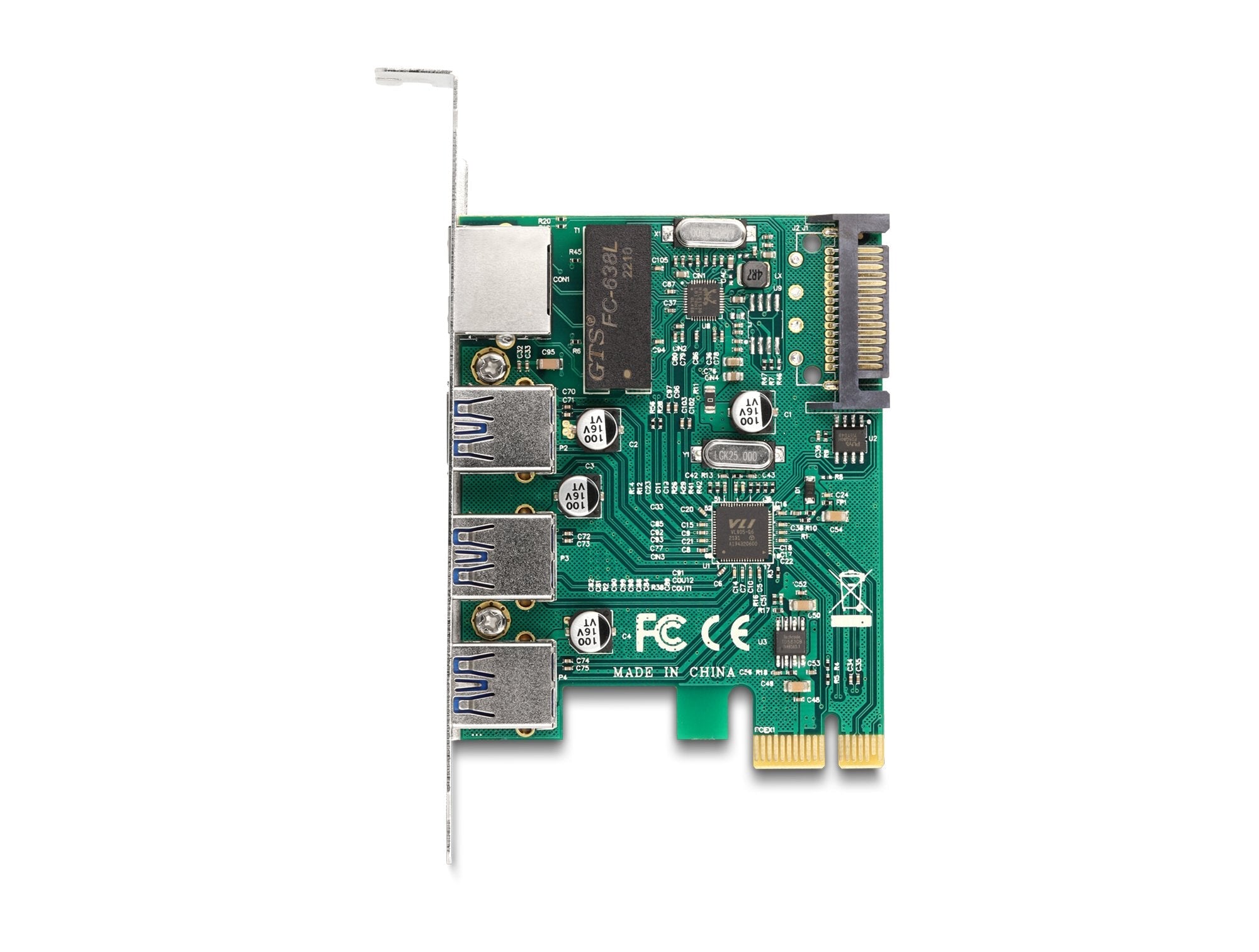 Delock 90105 Tarjeta Pci Express X1 A 3 X Usb 5 Gbps Tipo-A Hembra + 1 X Gigabit Lan