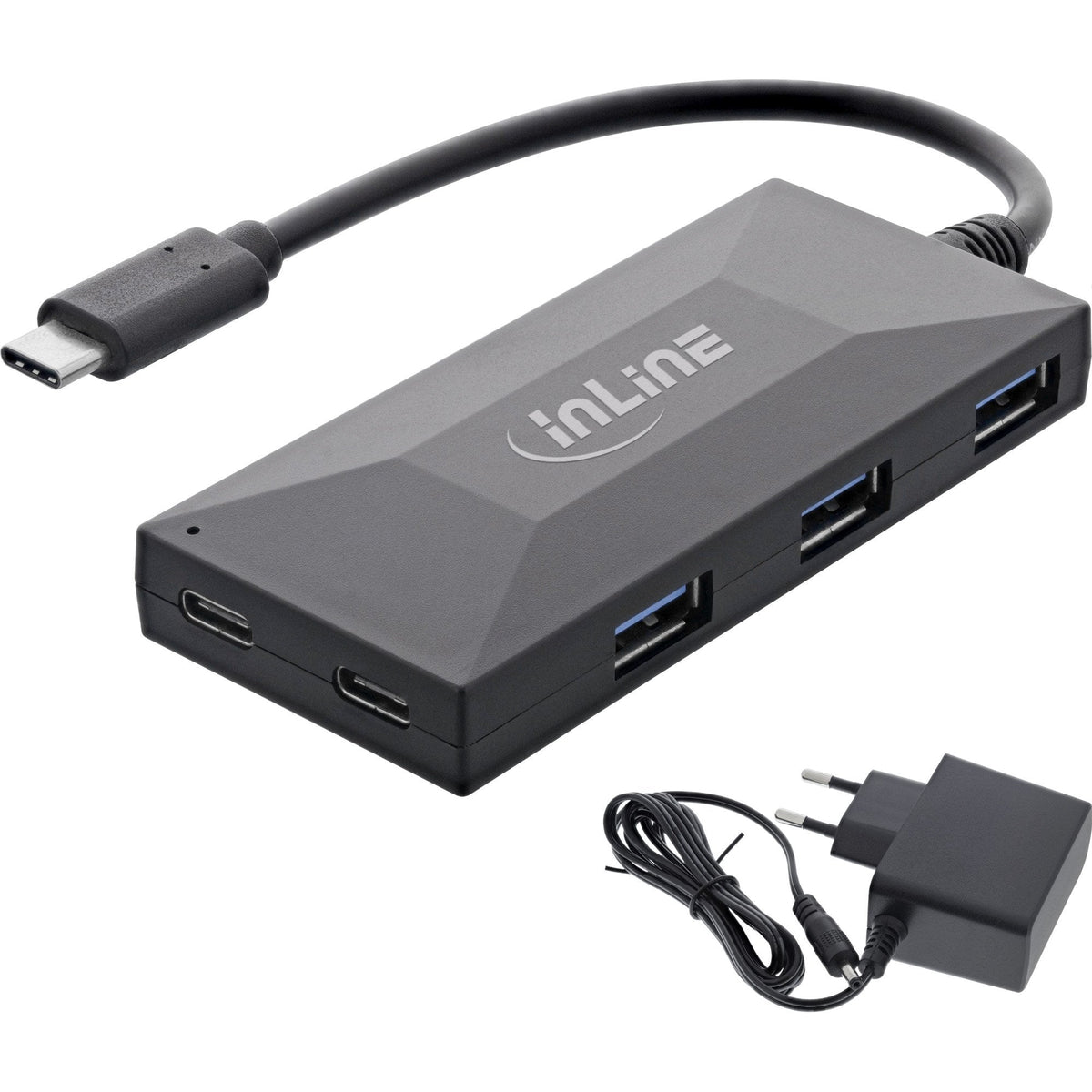 Inline® Usb 3.2 Gen.1 Otg Hub, Usb Typ-C A 2 Port Typ-C And 3 Port Typ-A, With 5v/3a Power Supply, Black