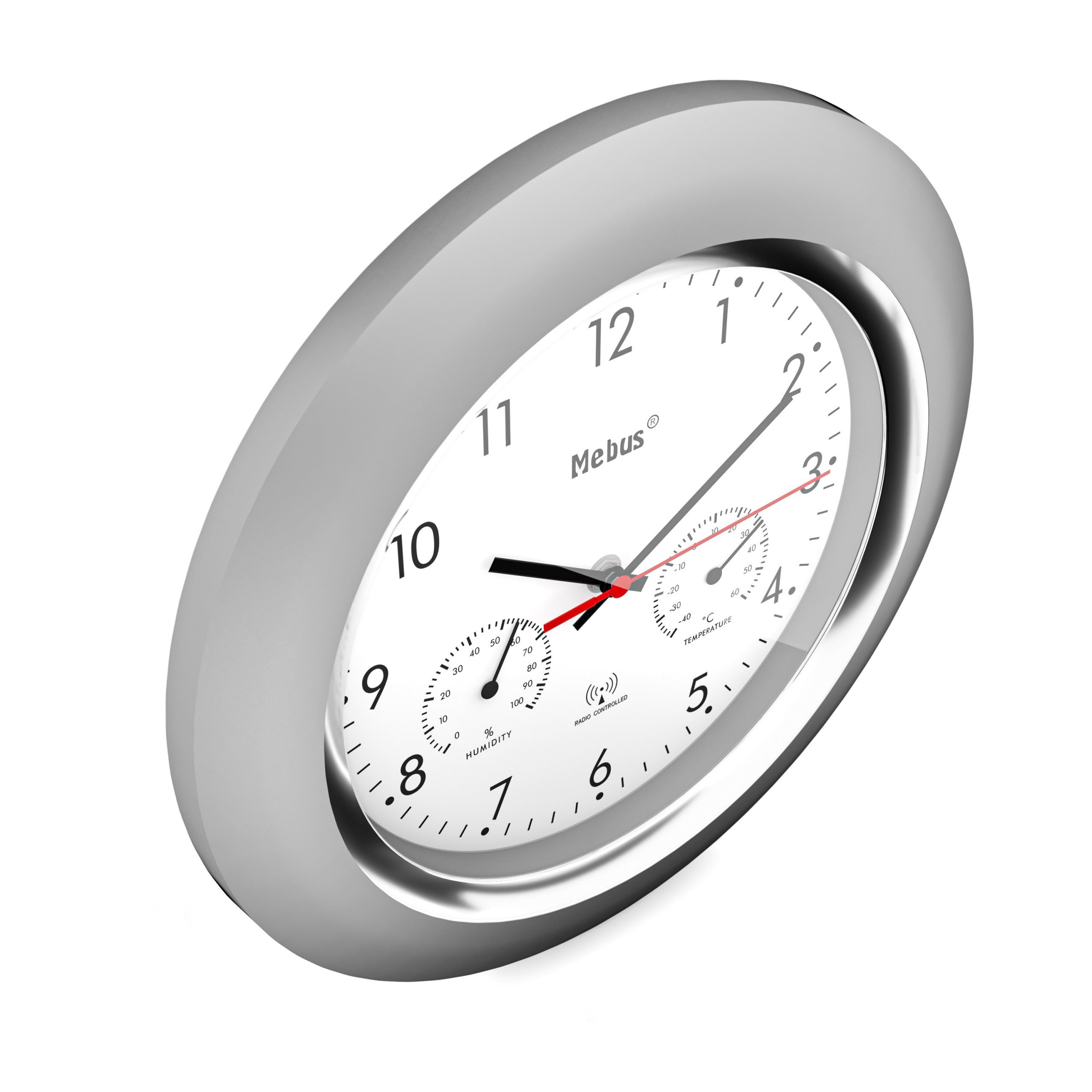 Mebus 19454 Reloj De Pared Reloj De Pared Digital Alrededor Plata, Blanco
