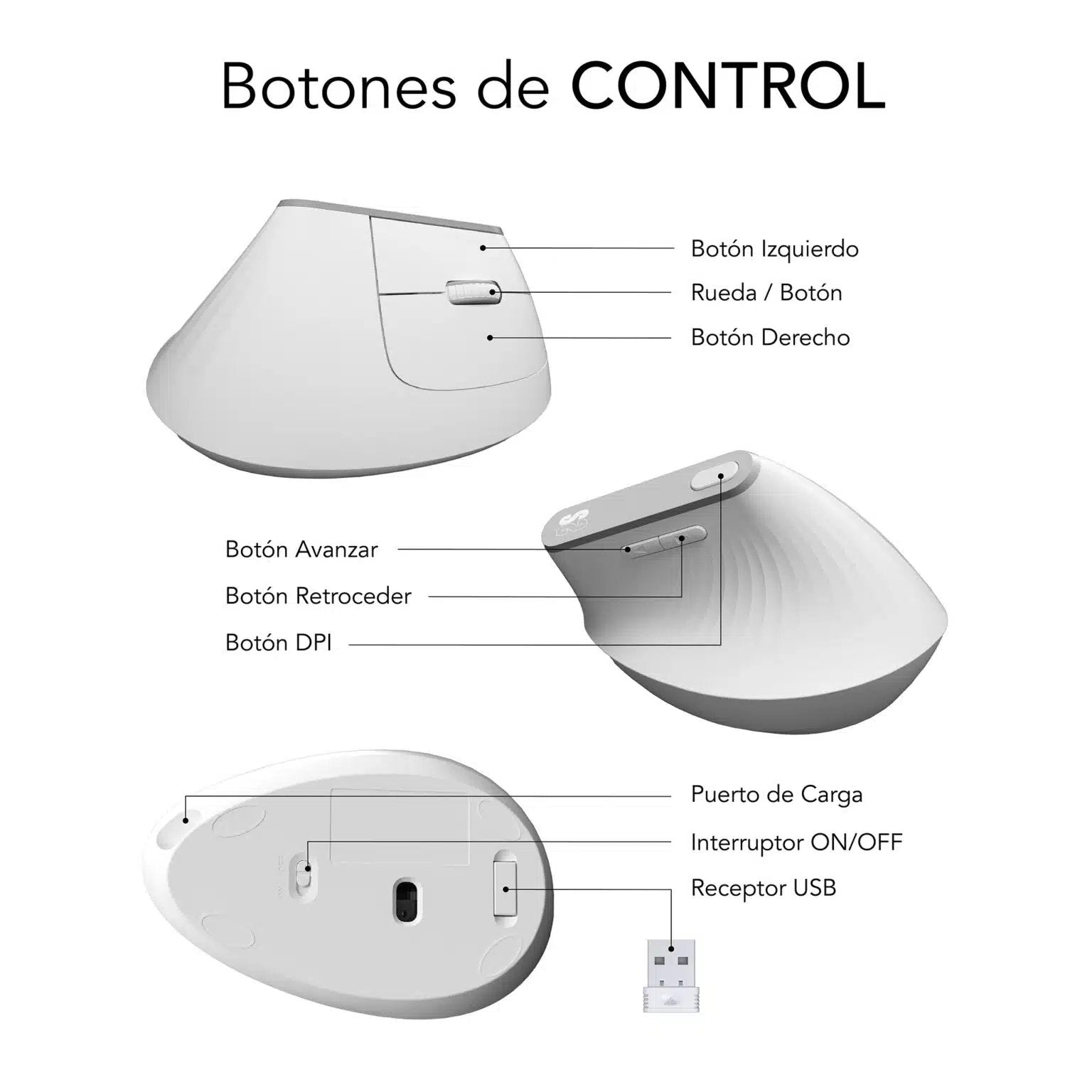 Raton Optico Dual Nature Vertical Ergo Dual Bateria Blanco Subblim Hasta 4000dpi/ Conexión Dual/ Rf, Bluetooth/ Batería Recargable
