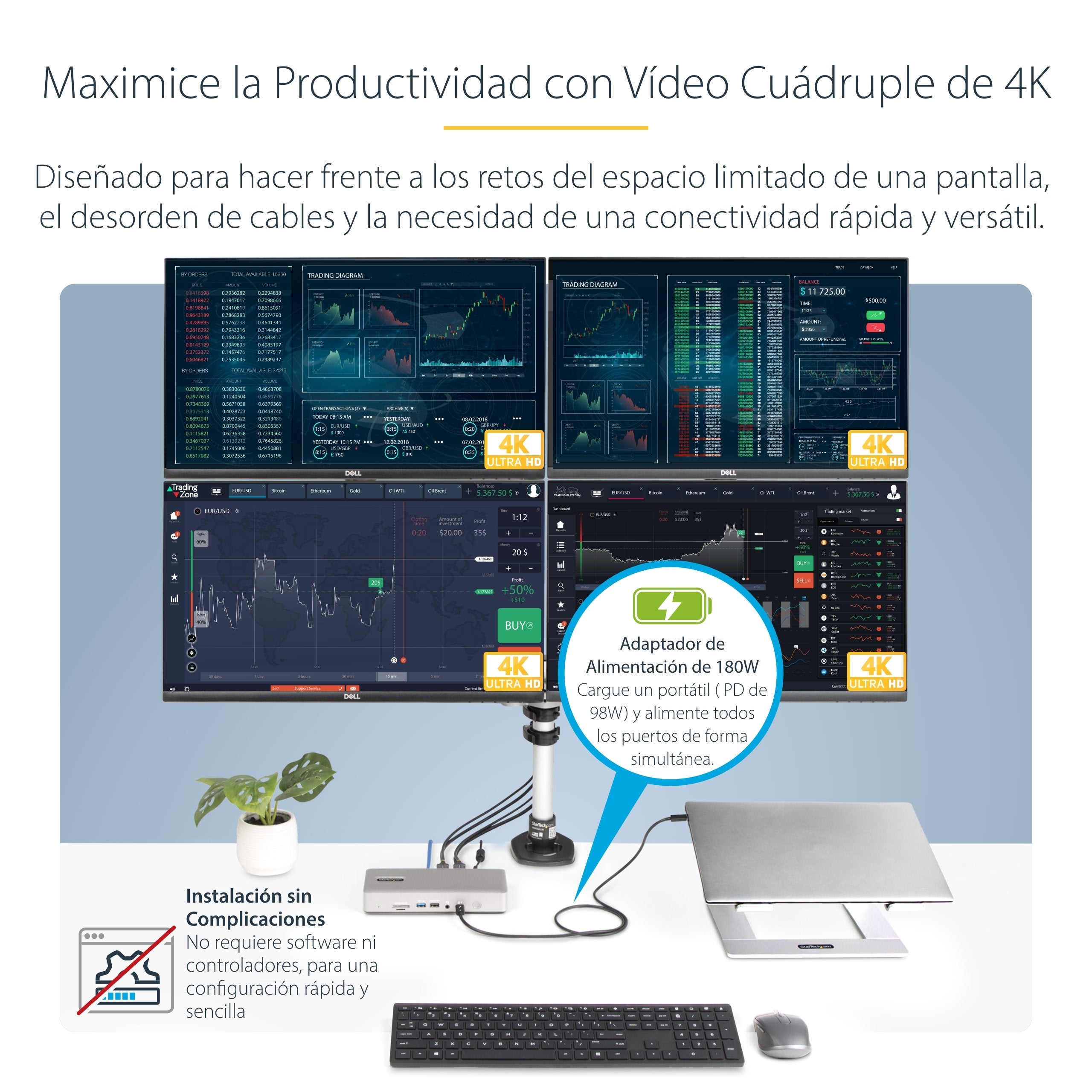 EAN 0065030899680 - StarTech.com 132UE-TB4USB4DOCK base para portátil y replicador de puertos Alámbrico Gris imagen 11