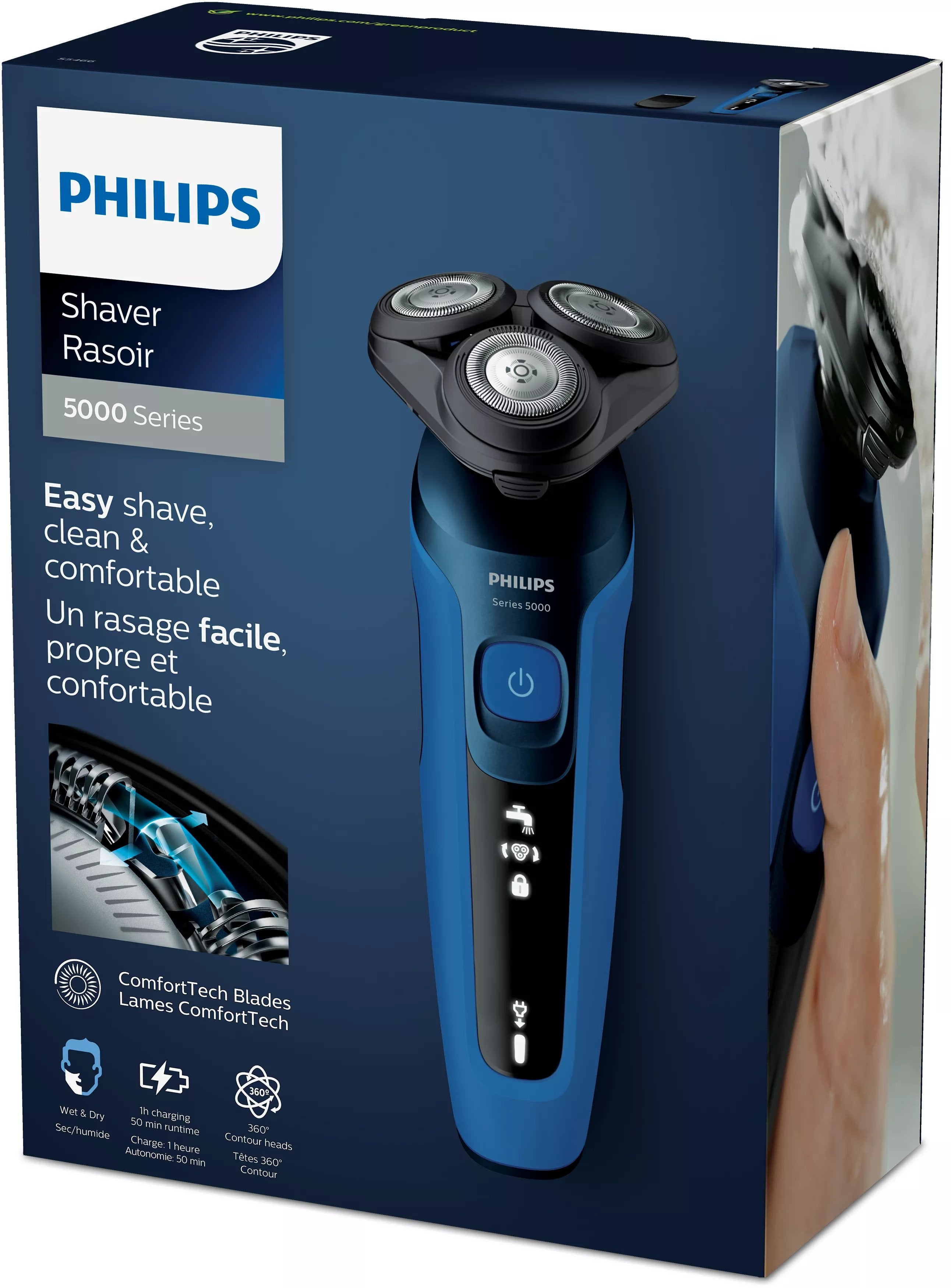 EAN 8710103993827 - Philips SHAVER Series 5000 S5466/17 afeitadora Máquina de afeitar de rotación Recortadora Negro, Azul imagen 3