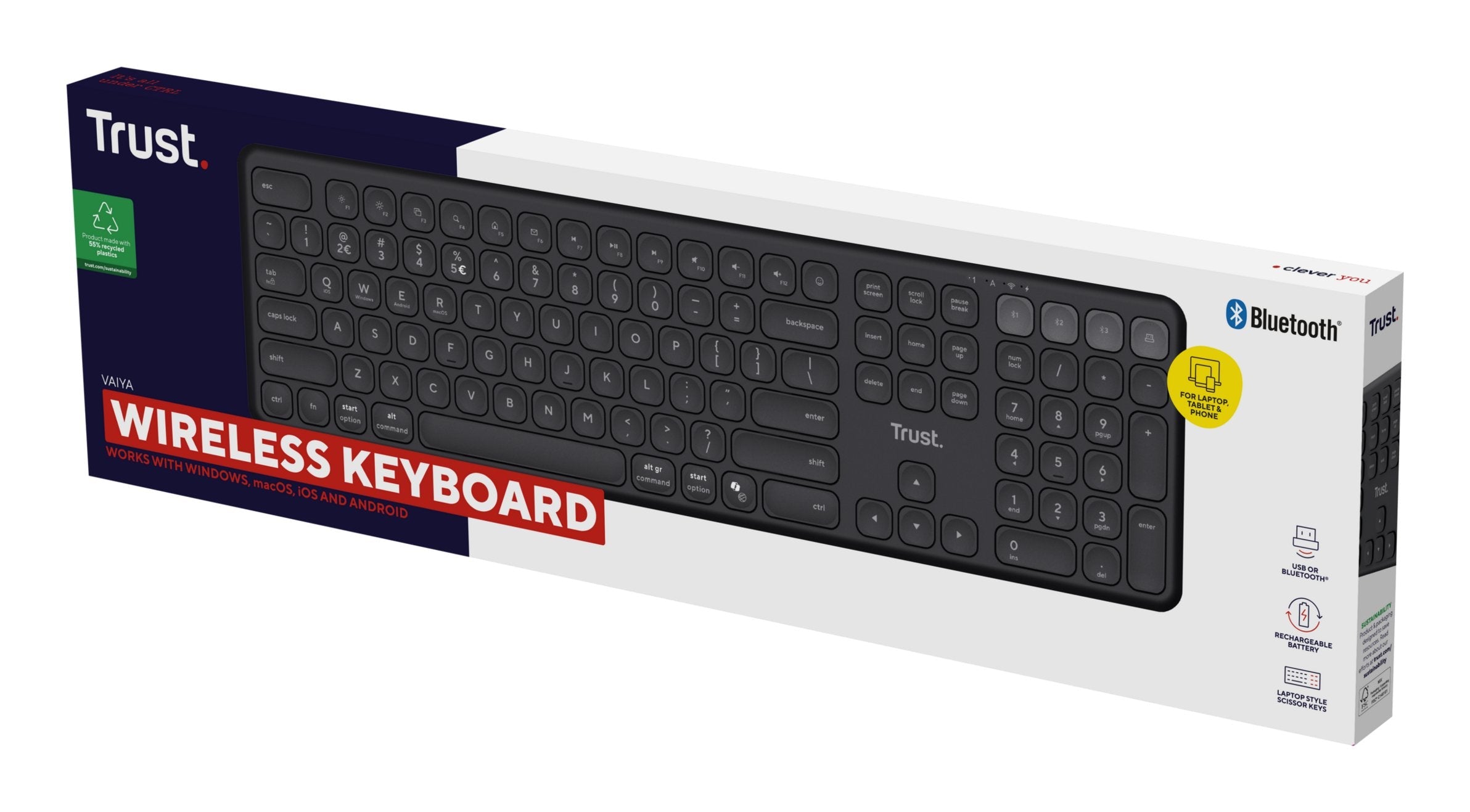Teclado Trust Vaiya Inalambrico Multidispositivo De Tamaã±O Completo Negro 25511