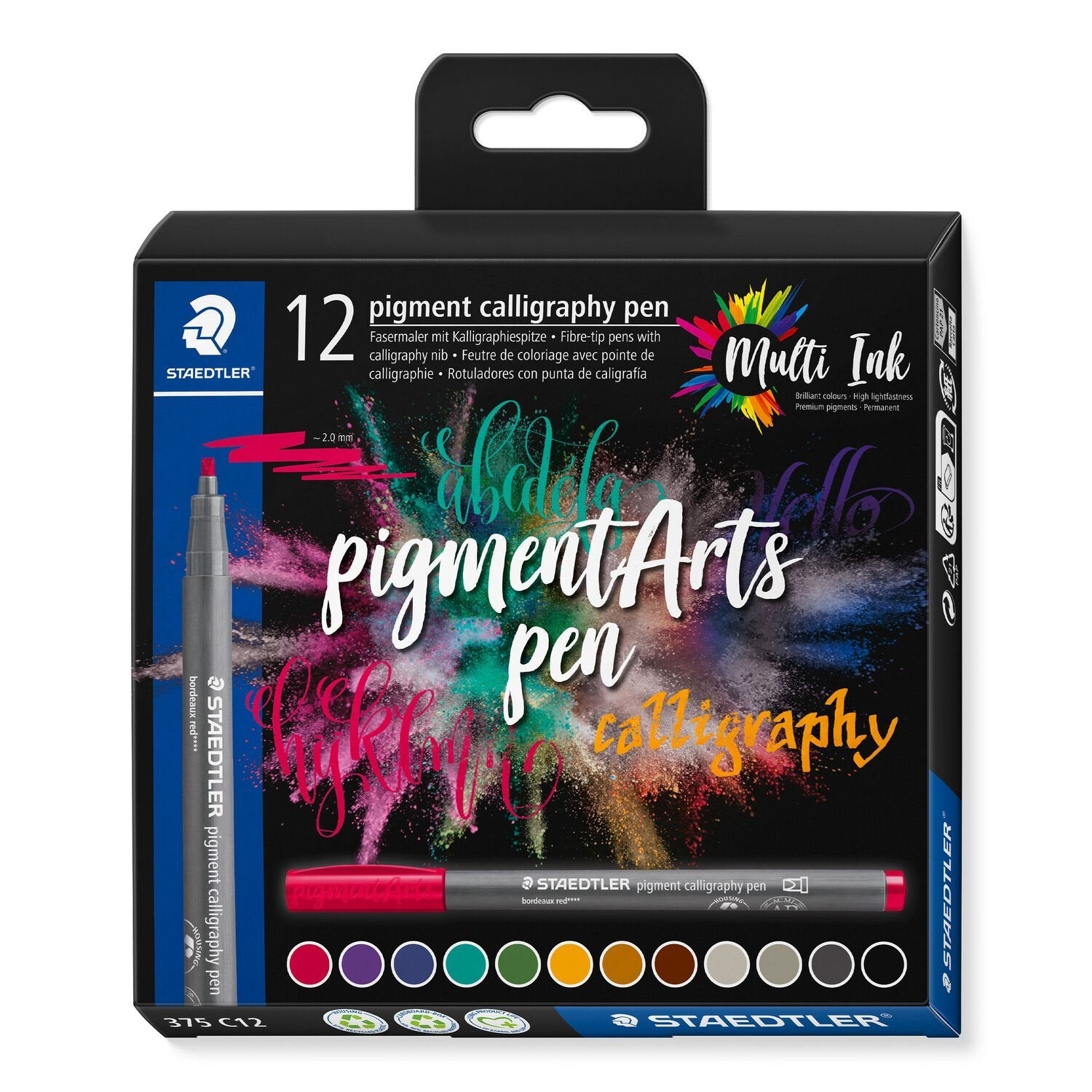 Juego De 12 Bolígrafos De Caligrafía Maedtler Multiink Pigment Arts