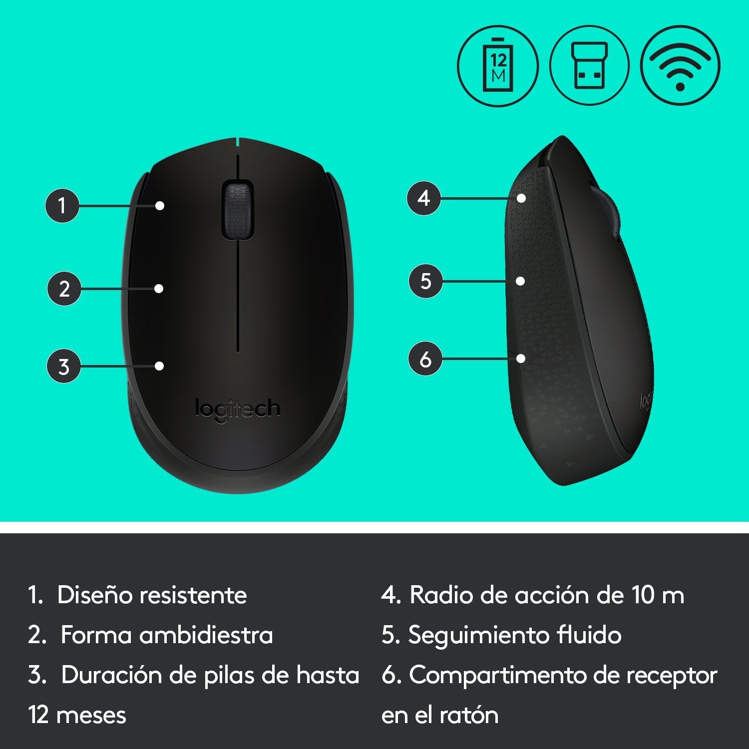 EAN 5099206062856 - Logitech 910-004424 ratón Oficina Ambidextro RF inalámbrico Óptico 1000 DPI imagen 12
