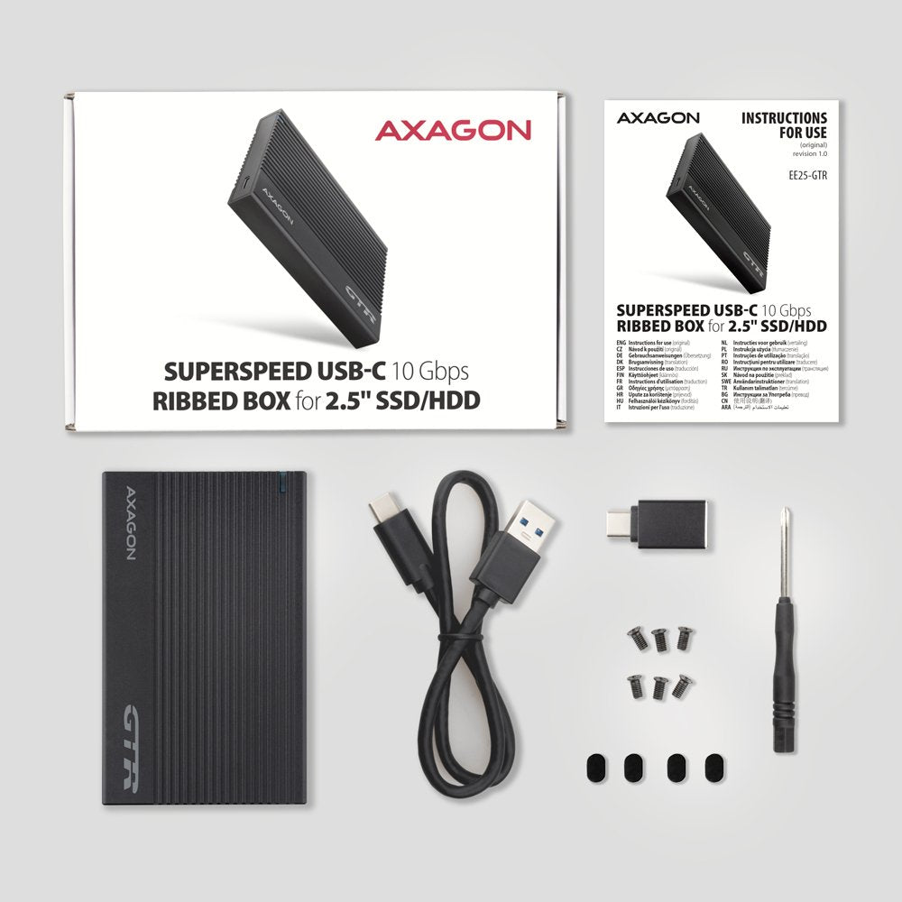 EAN 8595247906779 - Axagon EE25-GTR USB-C 3.2 Gen 2 - SATA 6G 2.5\" externes Festplattengehäuse geriffelt Carcasa de disco du imagen 7