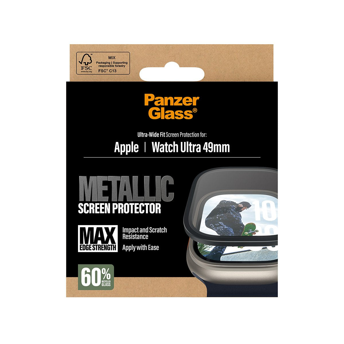 Panzerglass Screen Protector W. Negro Metal Frame Apple Watch 2025 49mm/ Ultra 2