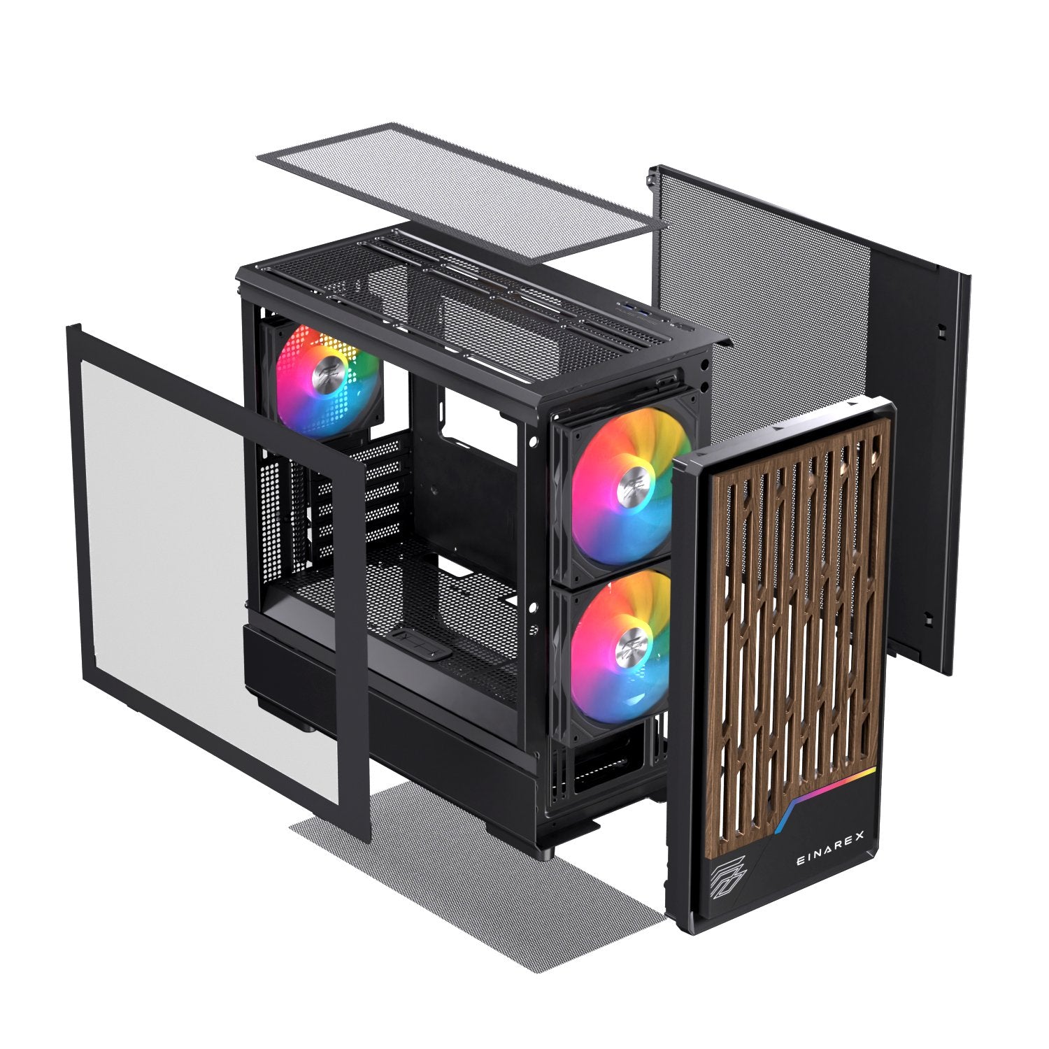 Caja Micro-Atx Semitorre Einarex Pm400 Rgb 3 Fans Negra Excs-Pm-400r-B