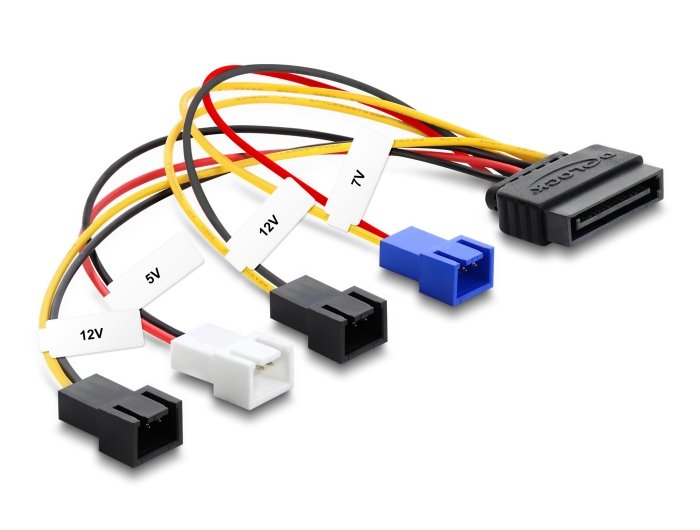 Delock Stromversorgungscable Sata 15 Pin Stecker Zu 4 X 2 Pin Lüfter (12 V 7 V 5 V) 20 Cm