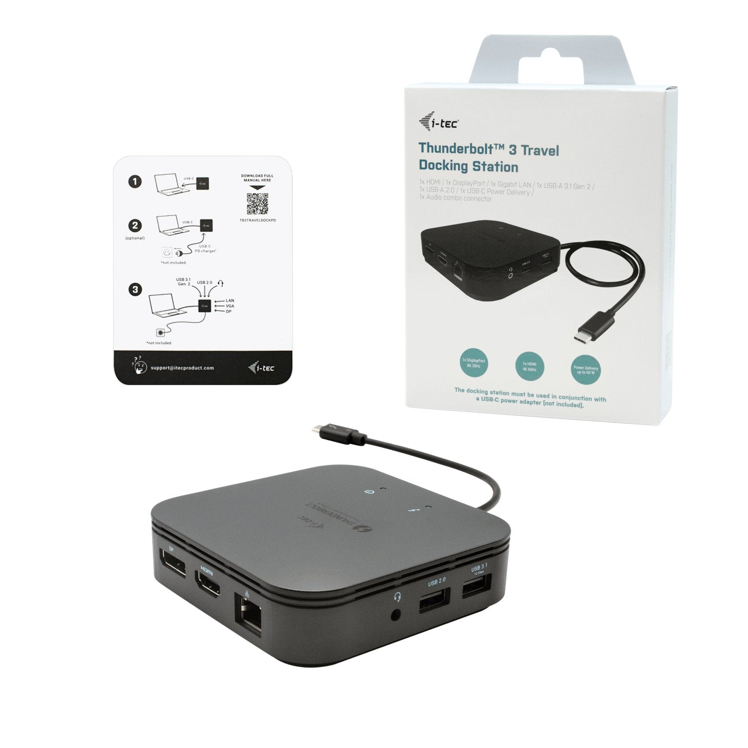 EAN 8595611703744 - i-tec TB3TRAVELDOCKPD base para portátil y replicador de puertos Alámbrico Negro imagen 4