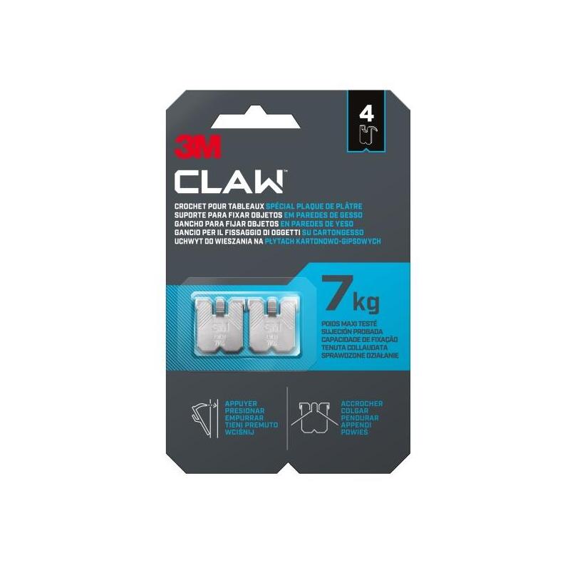 3m Claw Pack De 4 Ganchos De Metal Para Paredes De Yeso - Soporta Hasta 7kg - Gris/Titanio