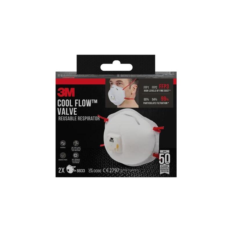 3m Cool Flow Pack De 2 Mascarillas Para Particulas Ffp3 - Reutilizable - Con Valvula - Para Altos Niveles De Particulas