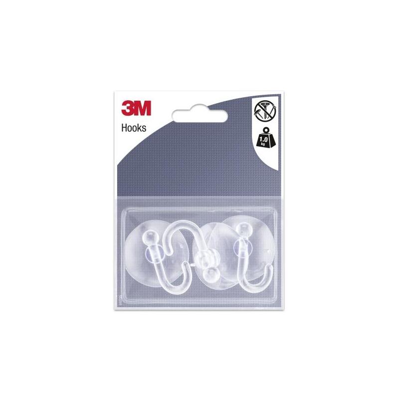 3m Pack De 3 Ganchos De Ventosa - Soporta Hasta 1kg - Transparente