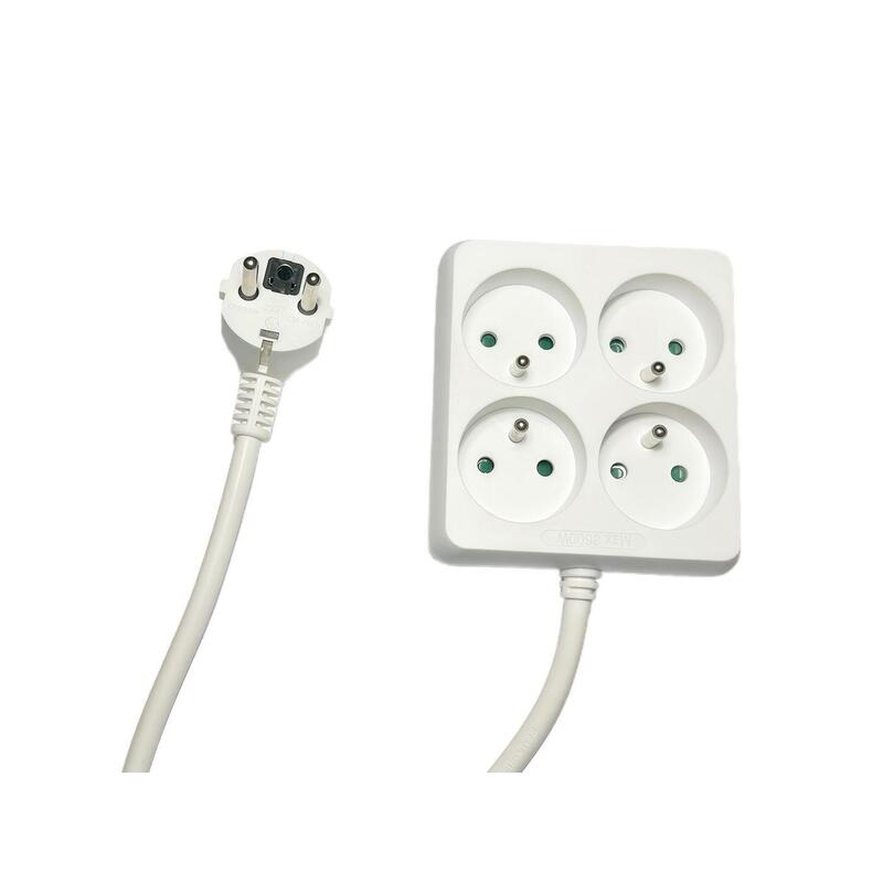 4-Way Power Strip Square French Type E, 1.5m White