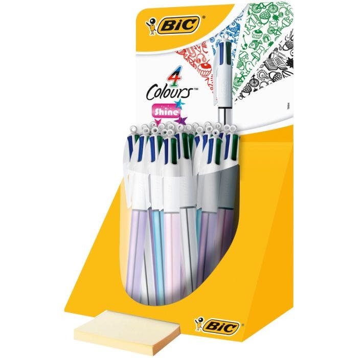 Bic 4 Colours Shine Expositor De 20 Boligrafos De Bola Retractil - Punta Media De 1.0mm - Tinta Con Base De Aceite - Cuerpo De Colores Metalicos Surtidos - 4 Colores