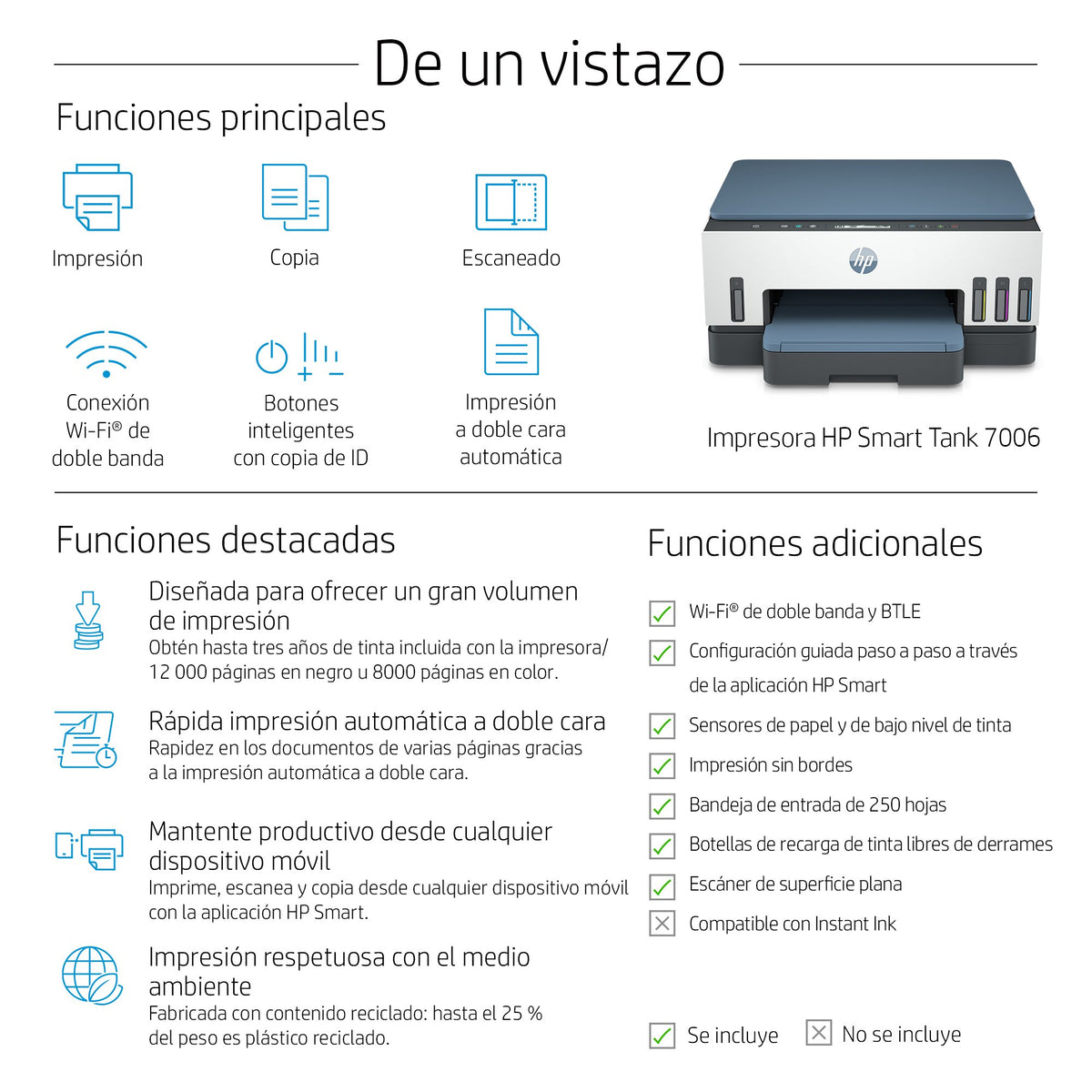 EAN 0195908302391 - HP Smart Tank 7006 All-in-One Printer Inyección de tinta térmica A4 4800 x 1200 DPI 15 ppm Wifi imagen 4