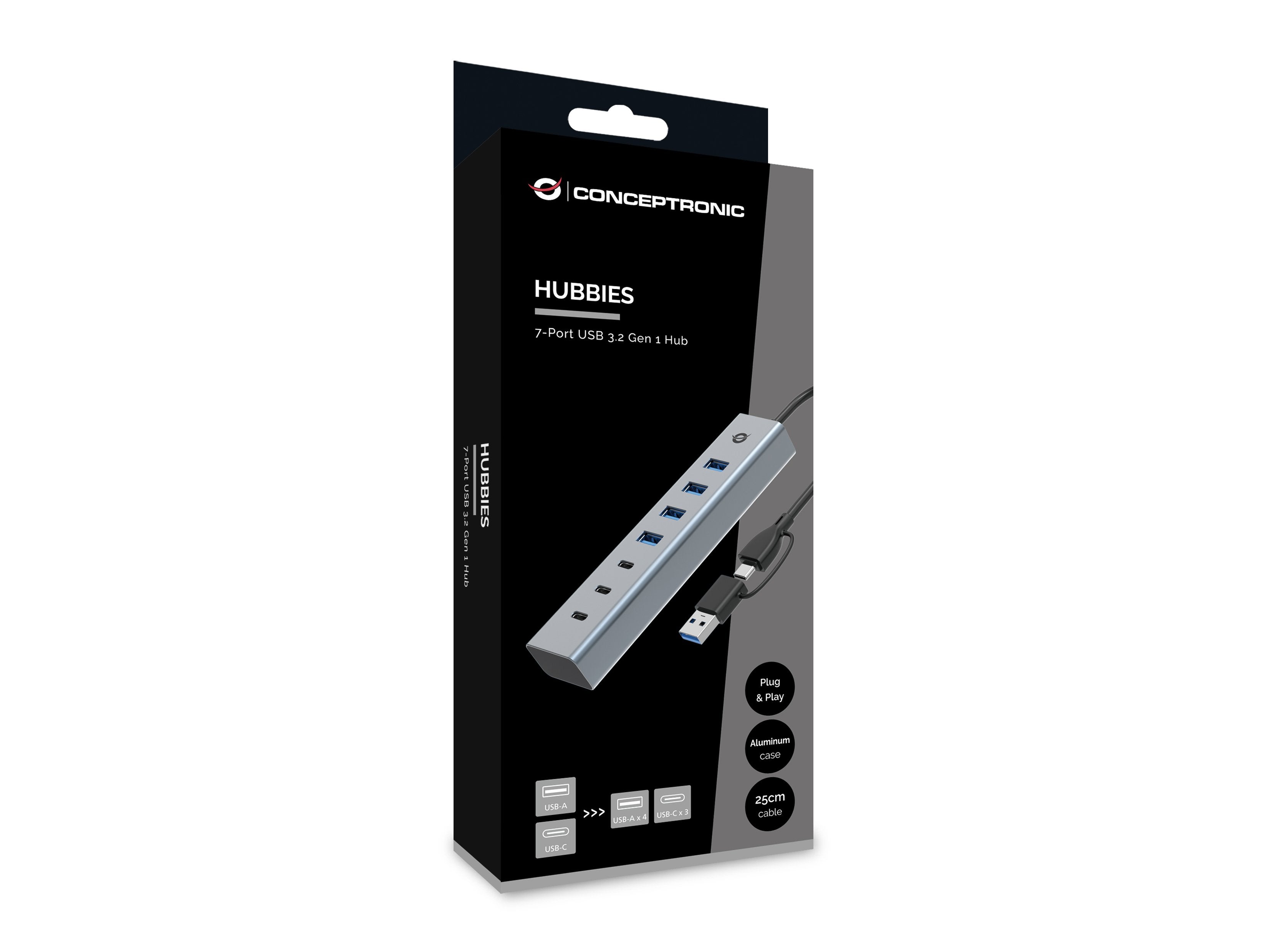 Conceptronic Usb-Hub 7-Port 3.2 C->4x3.0 3xusb-C O.Netz. Gr