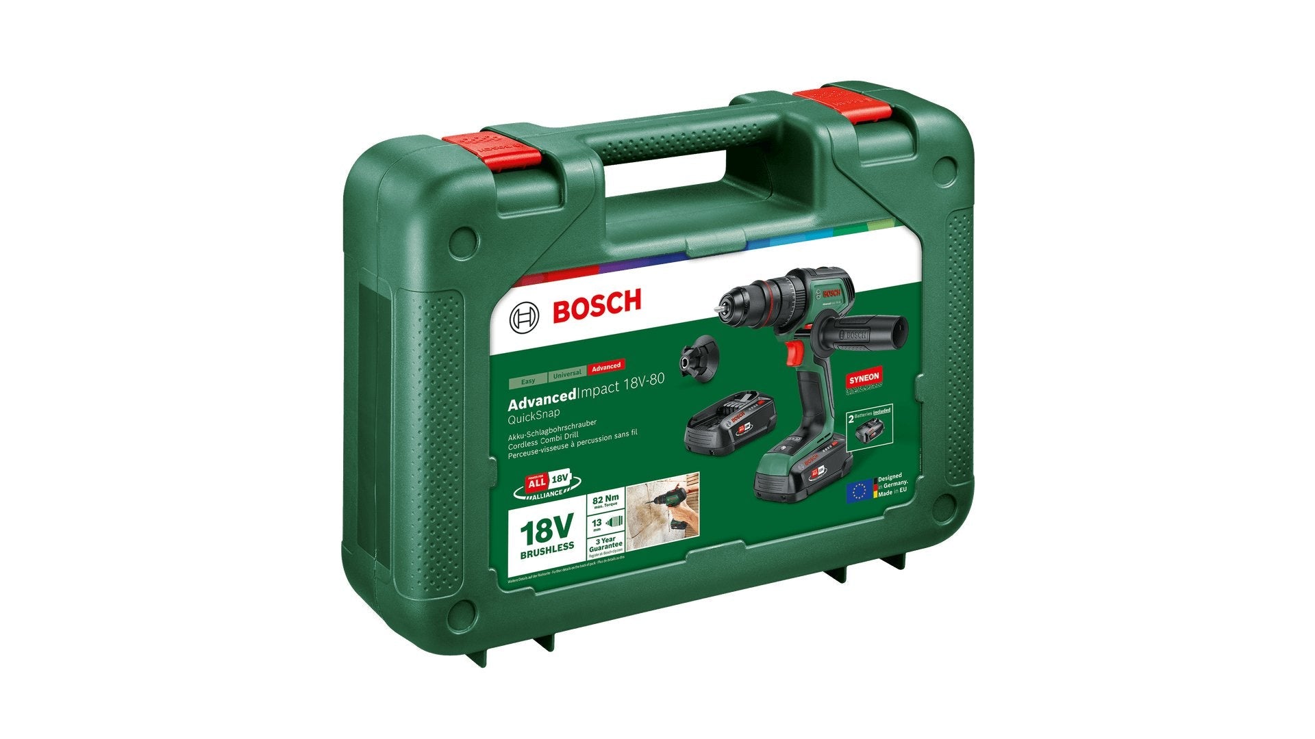 Bosch Taladro Combinado A Batería Advancedimpact 18v-80 Quicksnap Verde/Negro, 2x Batería Li-Ion 2,5ah, Maletín, Power For All Alliance 06039e2102