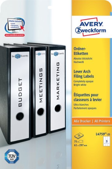Avery Zweckform Etiquetas Para Archivador L4759-25 Blanco - 90 Unidades