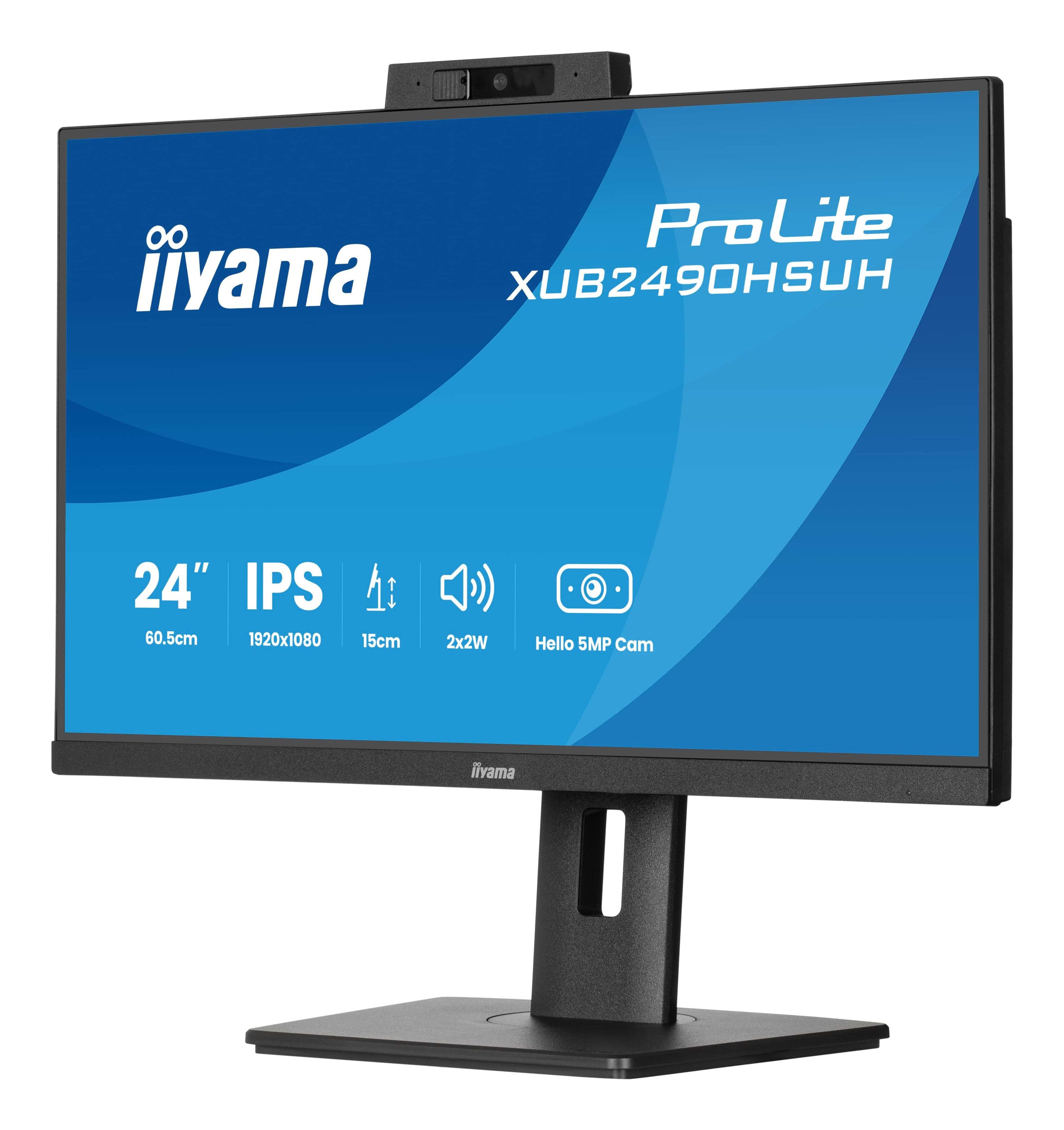 Monitor Iiyama 24" Prolite Xub2490hsuh-B2 Led (Matt), Fullhd, Ips, Webcam, Micrófono, Cubo Usb, Panel De 100hz Xub2490hsuh-B2 Negro