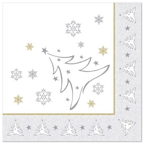 Papstar Servietten X-Mas Elegance Weihnachtsbaum, Plateado 50 Unidades