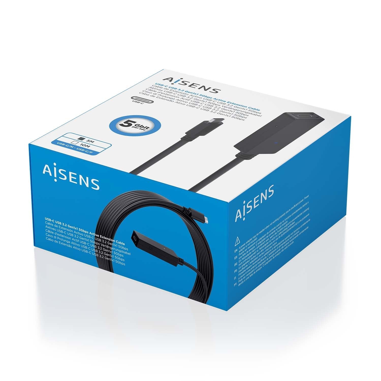 Aisens Cable Usb 3.2 Gen1x1 Prolongador Con Amplificador, Usb-C/M-Usb-C/H, Negro, 5.0m