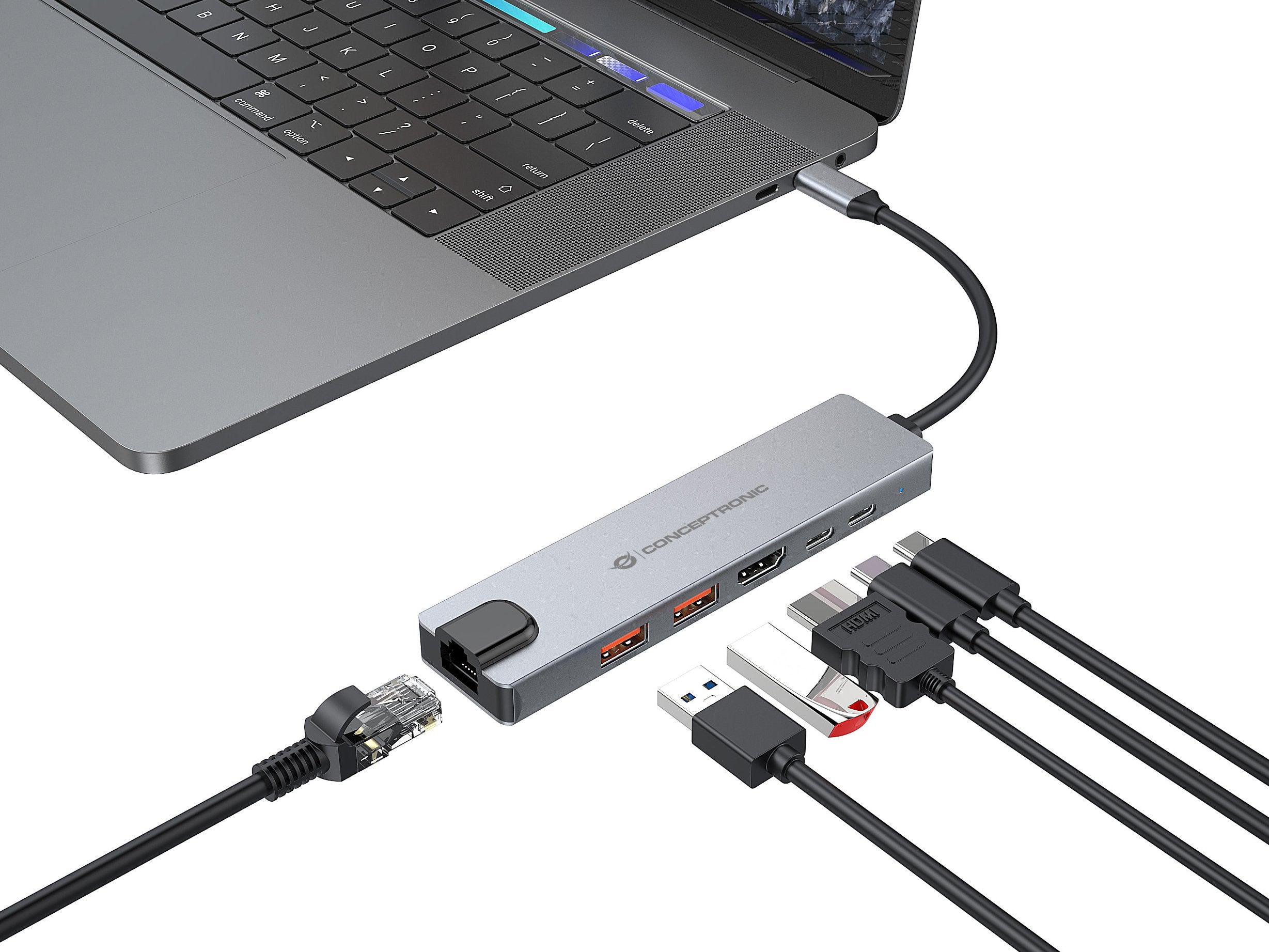 Docking Usb-C 6-In-1 Conceptronic 1xhdmi 4k 2xusb-A 3.1 1xusb-C 2xusb-C Pd140w 1xrj45 Giga