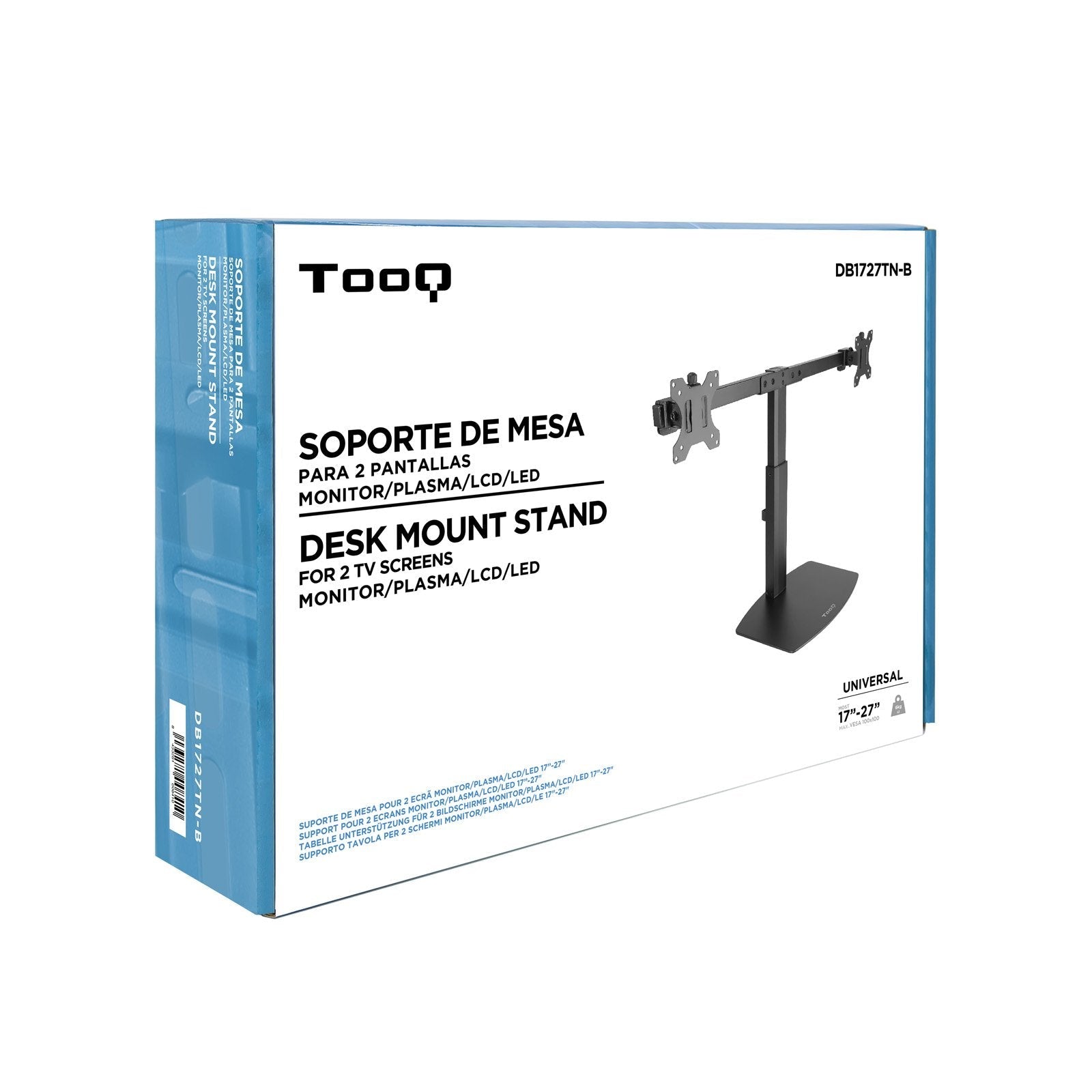 Tooq Soporte De Mesa Para 2 Monitores De 17"-27" - Regulacion De Altura Por Piston De Gas - Gestion De Cables - Peso