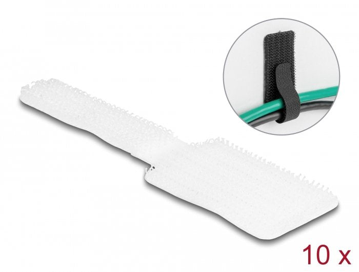Delock Mini Klett-Cablehalter L 90 Mm X B 24 Mm Selbstklebend 10 Stück Weiss