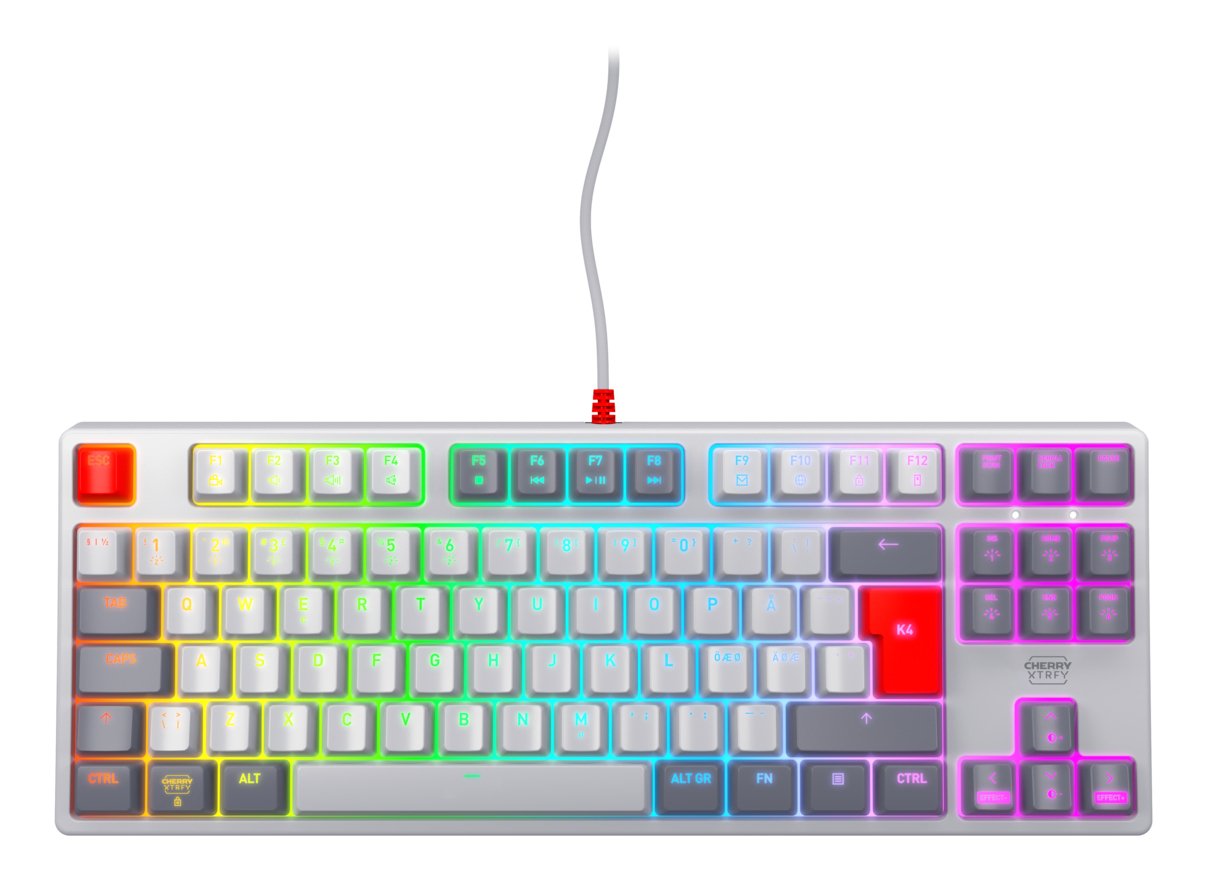 EAN 7340086914475 - CHERRY K4V2 TKL teclado Juego USB QWERTY Nórdico Gris, Gris claro, Rojo imagen 1
