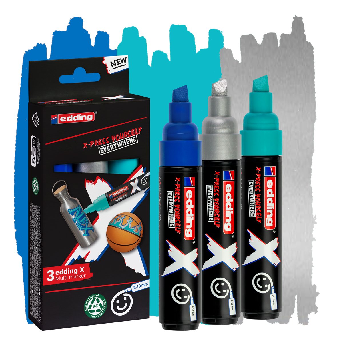 Edding X 6900 Oceano Pack De 3 Rotuladores Multisuperficie Permanentes De Tinta Opaca - Punta Biselada Con Trazo 2-10mm