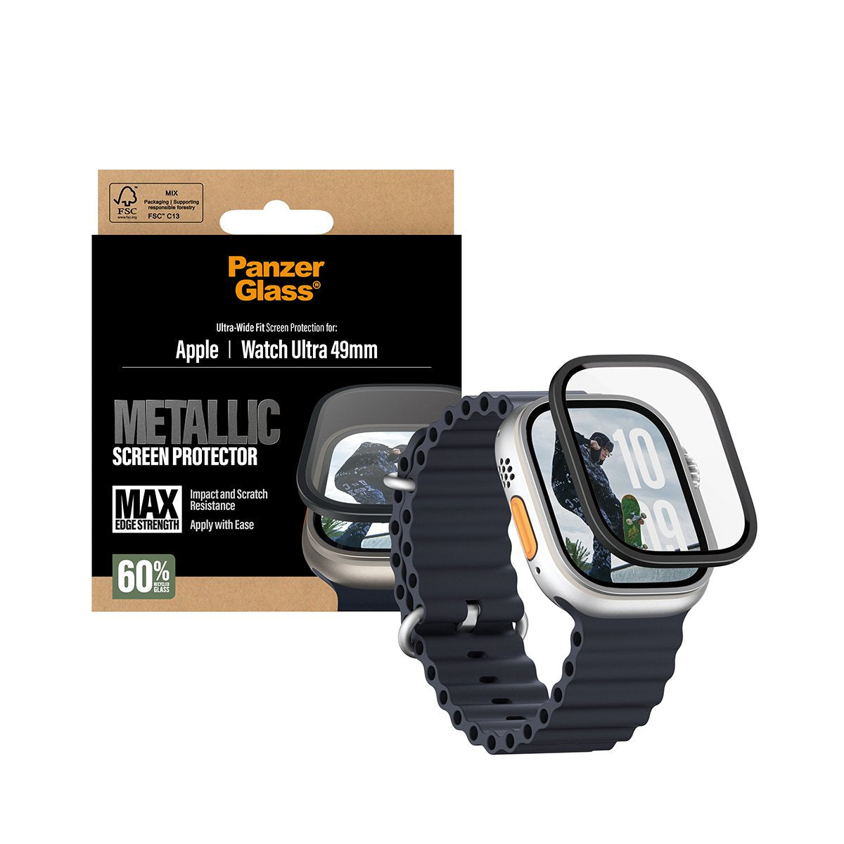 Panzerglass Screen Protector W. Negro Metal Frame Apple Watch 2025 49mm/ Ultra 2