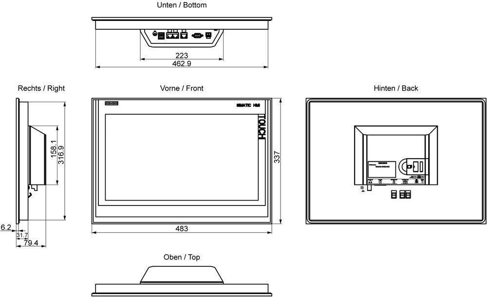 Siemens 6av2124-0uc02-0ax1 6av21240uc020ax1 Sps-Bedienpanel - Pantalla Plana (Tft/Lcd) - 48,3 Cm