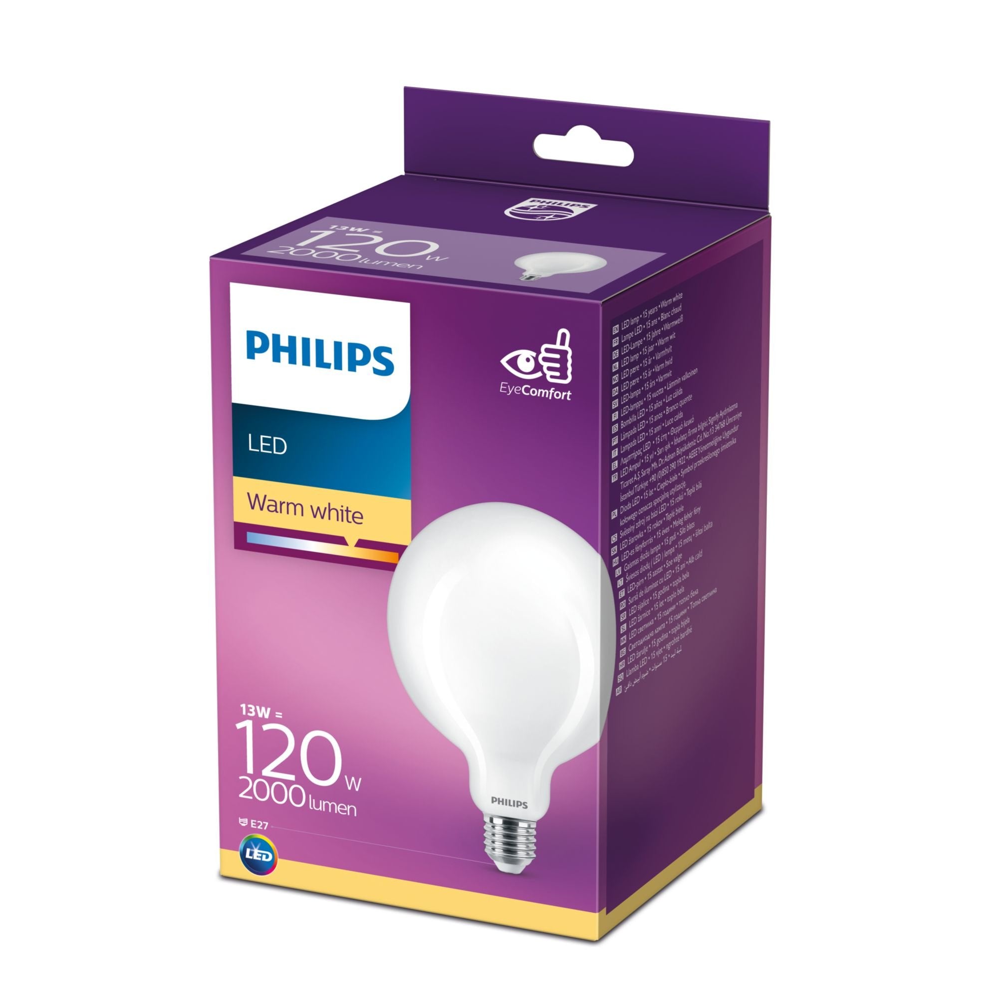 Bombilla Globo Led E27 13w 2000lm 2700k Luz Calida Ø12,4x17,7cm Philips