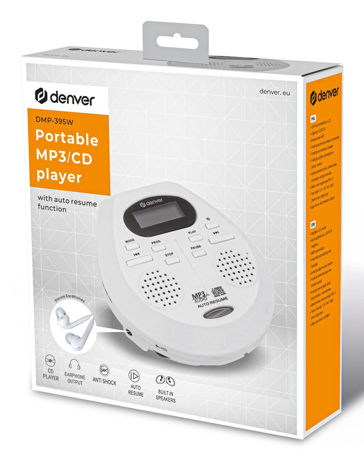 EAN 5706751061974 - Denver DMP-395W Blanco Reproductor de CD portátil imagen 2