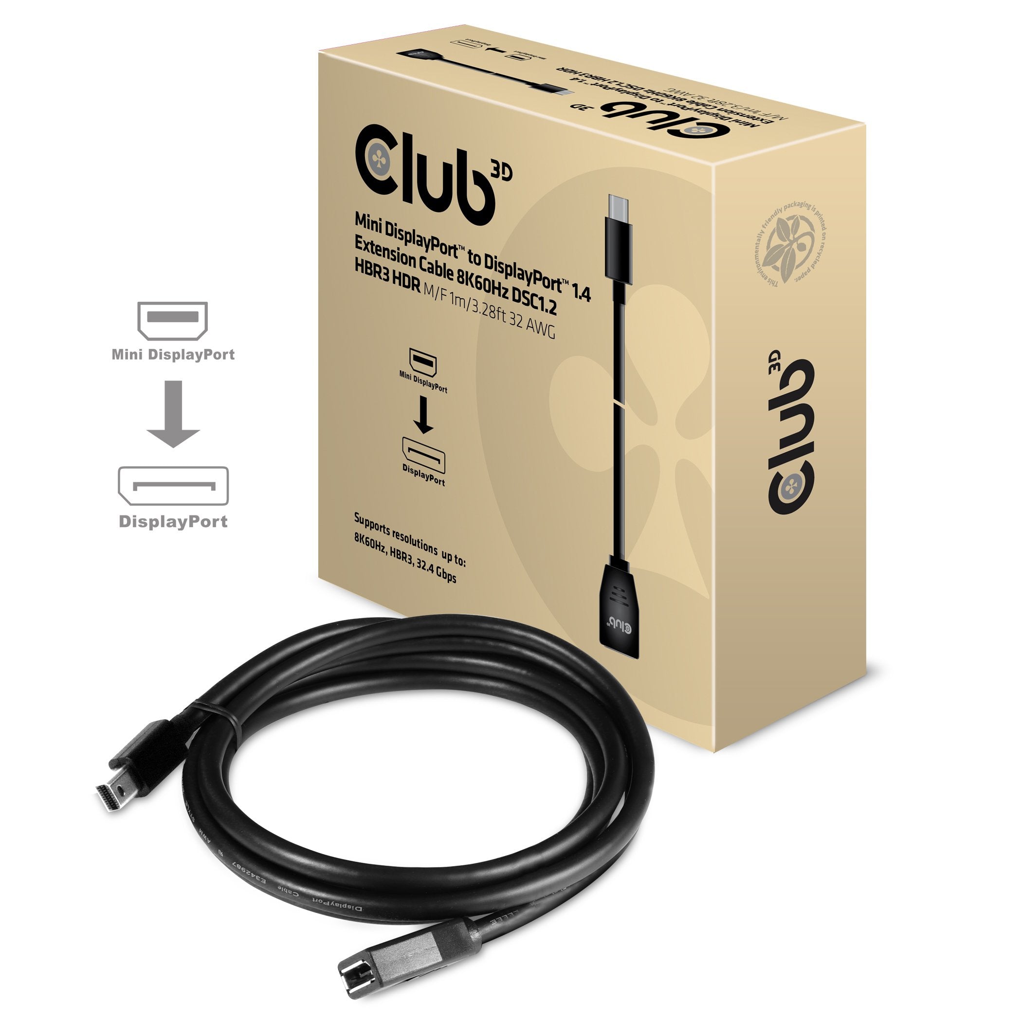 Cable Club3d Minidp 1.4 <-> Dp 1.4 1m 8k60hz Macho / Hembra Retail