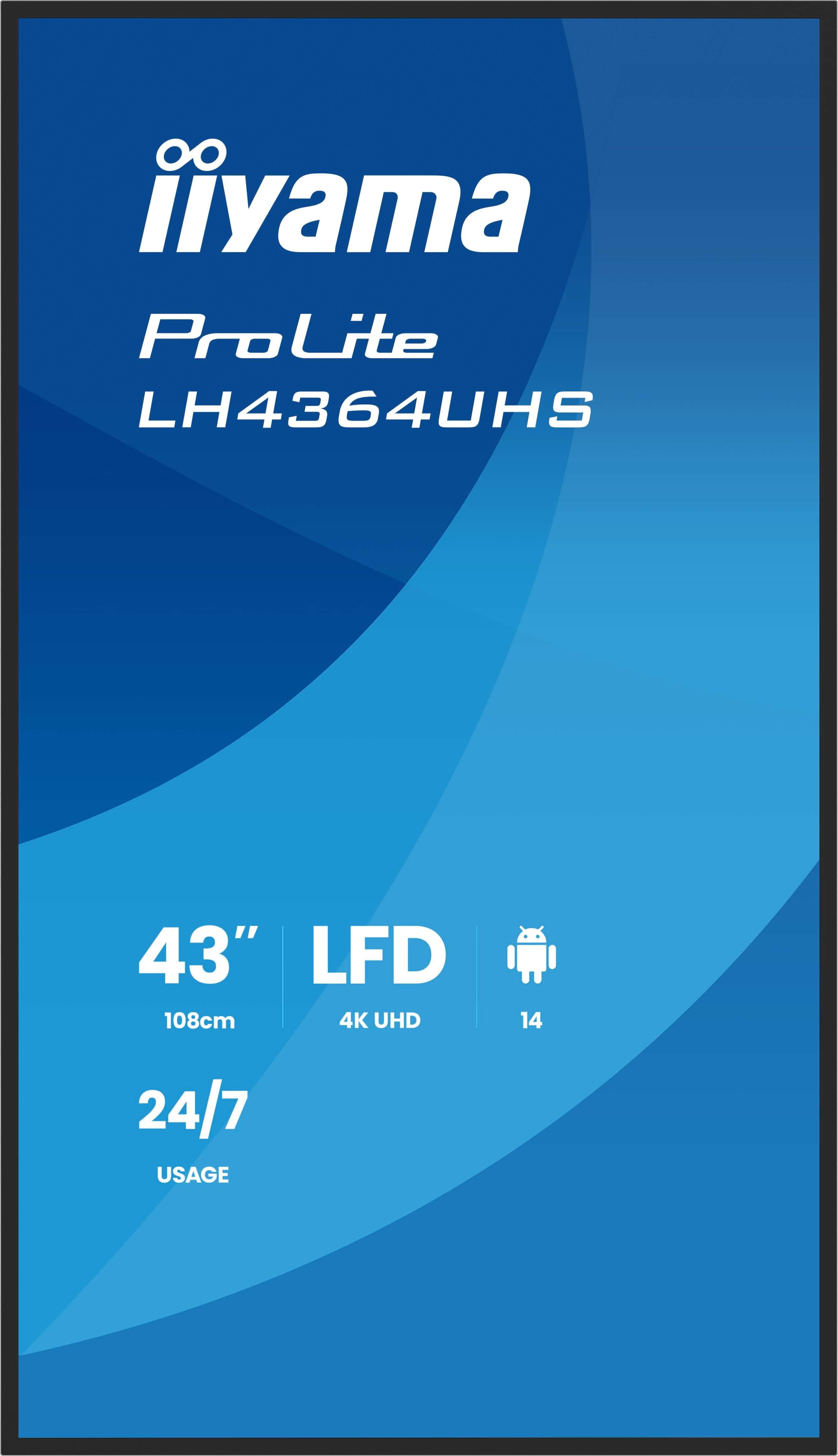 Iiyama Lh4364uhs-B1ag Pantalla Plana Para Señalización Digital 109,2 Cm (43") Led Wifi 500 Cd / M² 4k Ultra Hd Negro